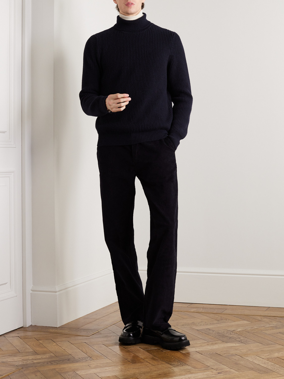 Shop De Petrillo Ribbed Wool And Cashmere-blend Sweater In Blue