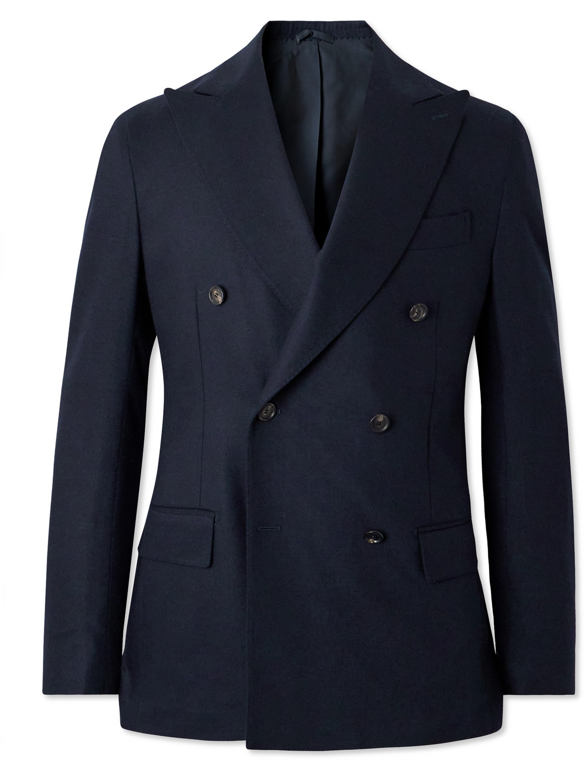 De Petrillo Double-breasted Wool-blend Flannel Suit Jacket In Blue