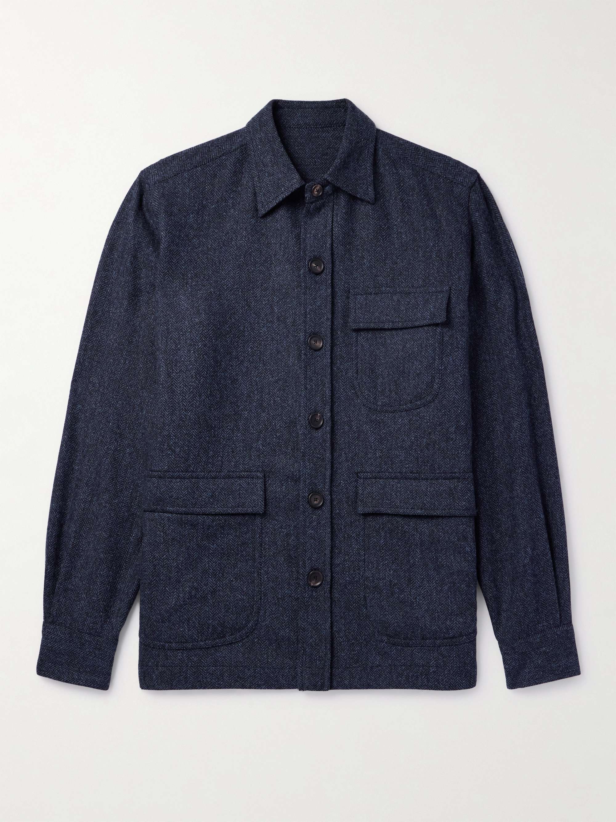 DE PETRILLO Herringbone Wool and Cashmere-Blend Overshirt for Men | MR ...