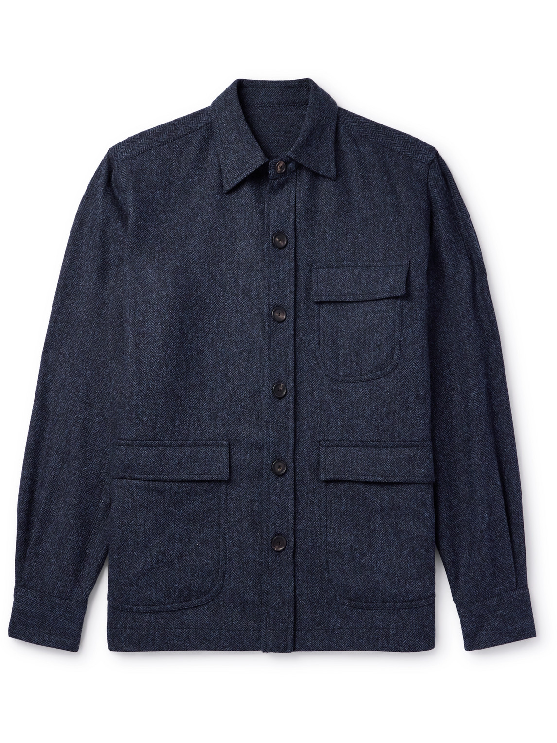 De Petrillo Herringbone Wool And Cashmere-blend Overshirt In Blue