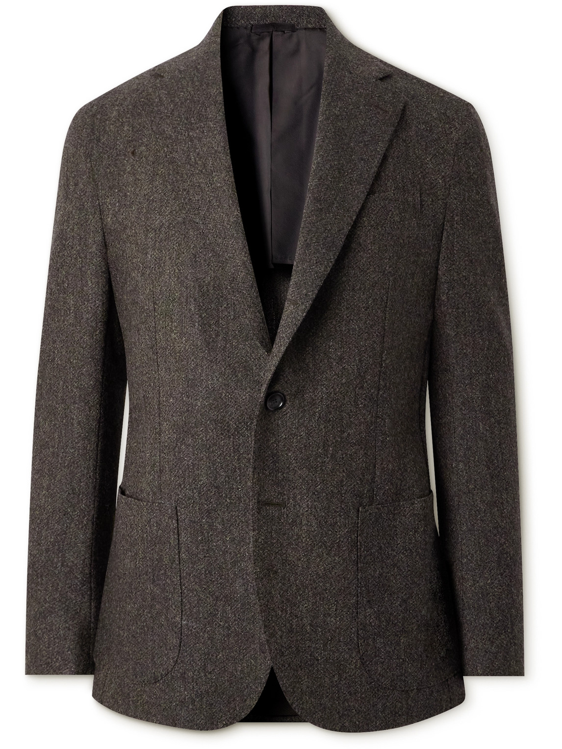 De Petrillo Slim-fit Wool-blend Flannel Suit Jacket In Brown