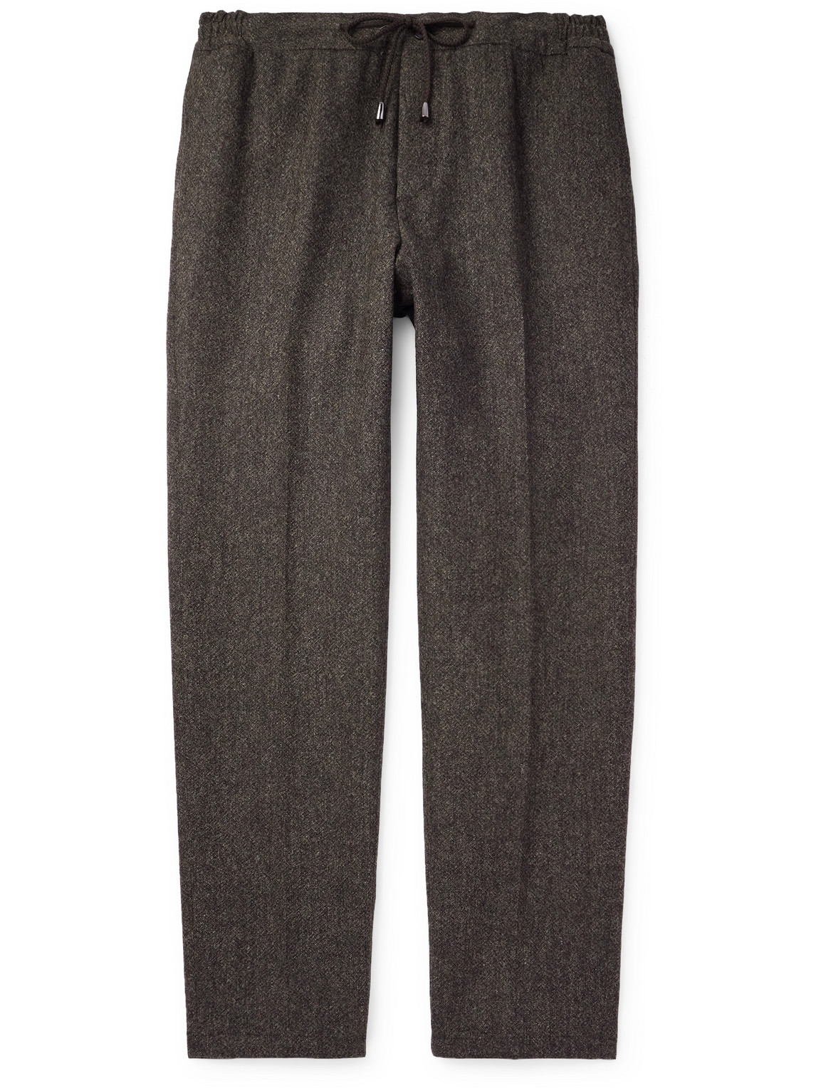 De Petrillo Straight-leg Pleated Wool-blend Flannel Suit Trousers In Brown