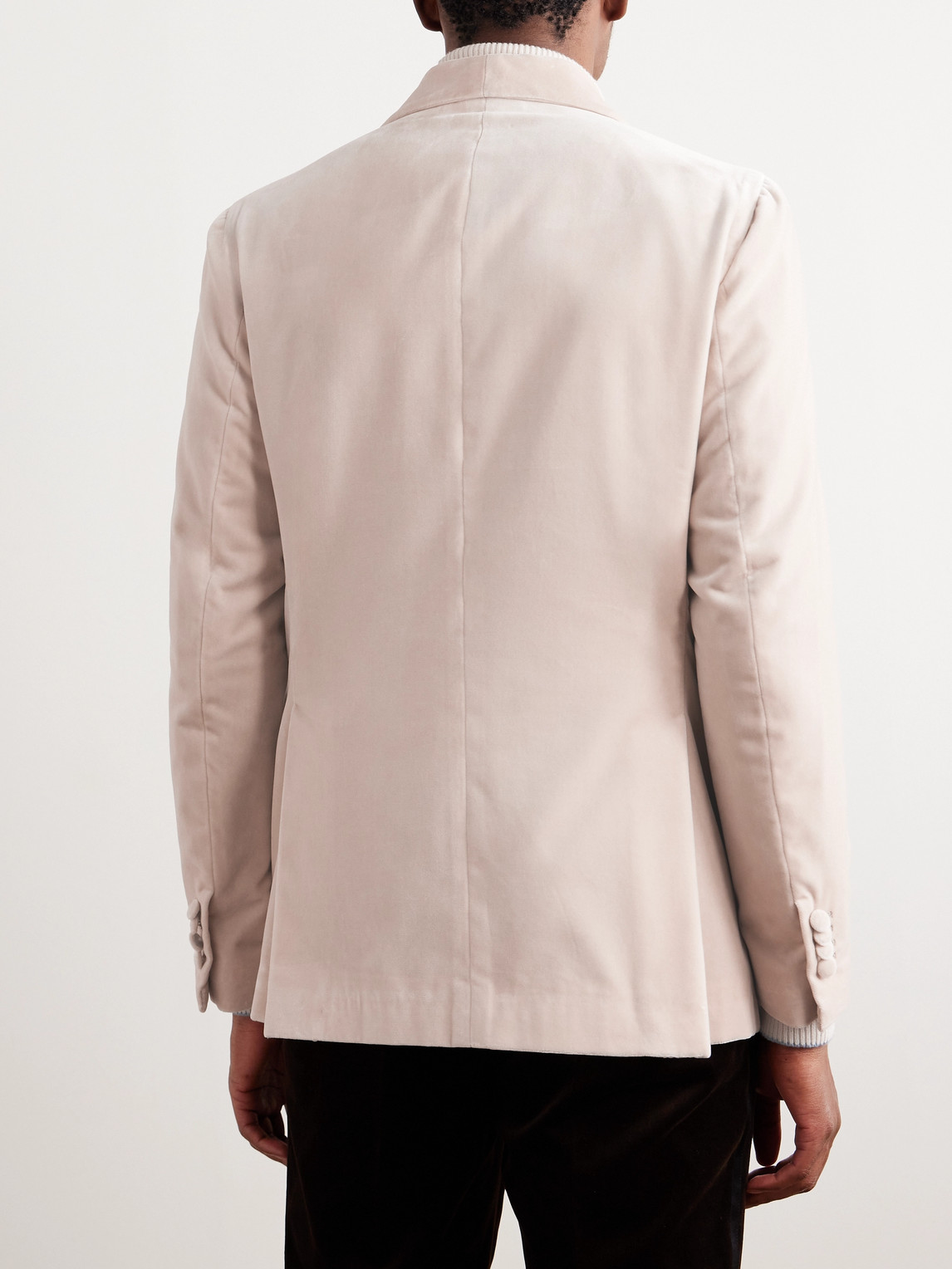 Shop De Petrillo Positano Shawl Collar Double-breasted Cotton-velvet Tuxedo Jacket In Neutrals