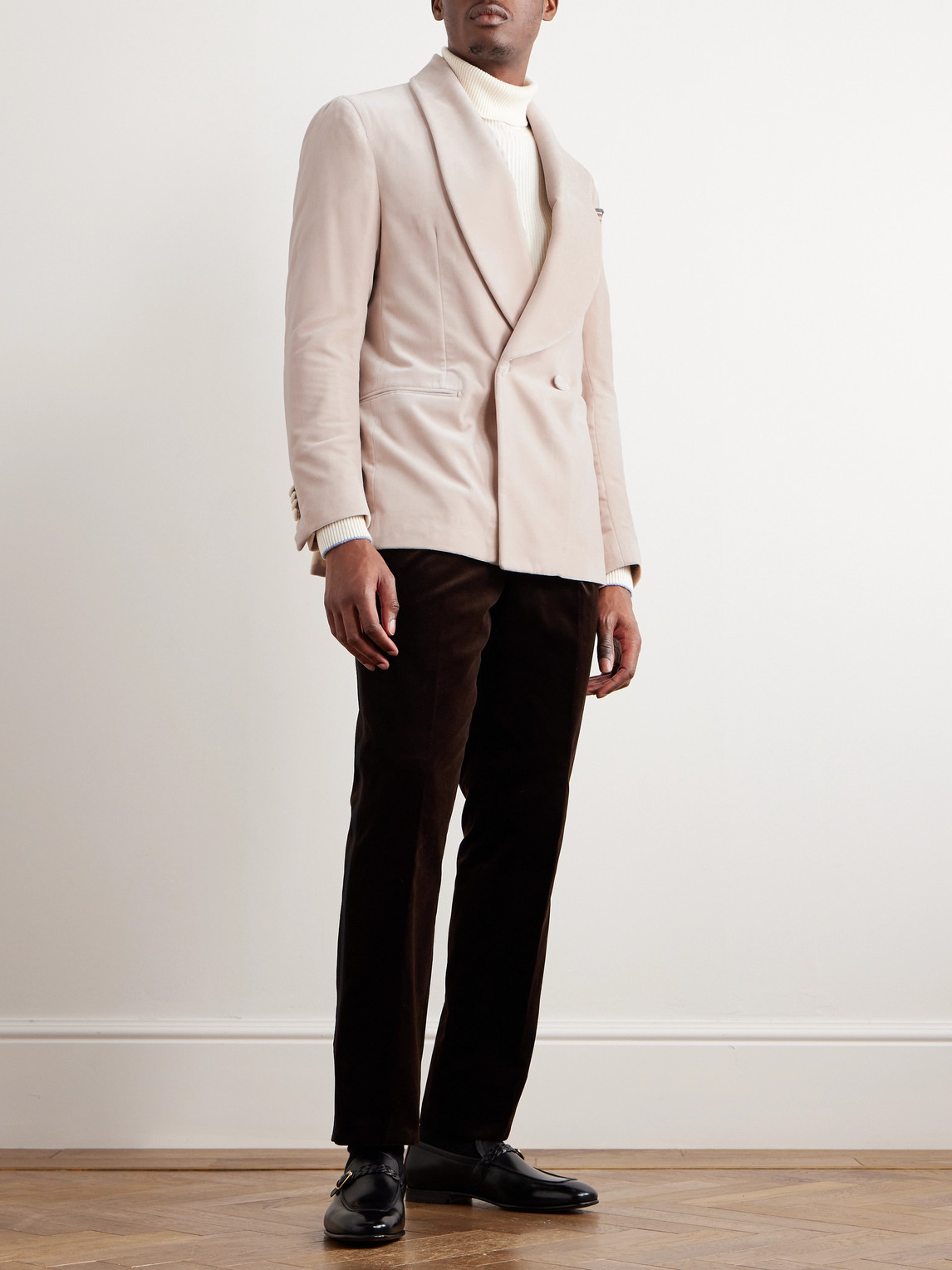 Shop De Petrillo Positano Shawl Collar Double-breasted Cotton-velvet Tuxedo Jacket In Neutrals