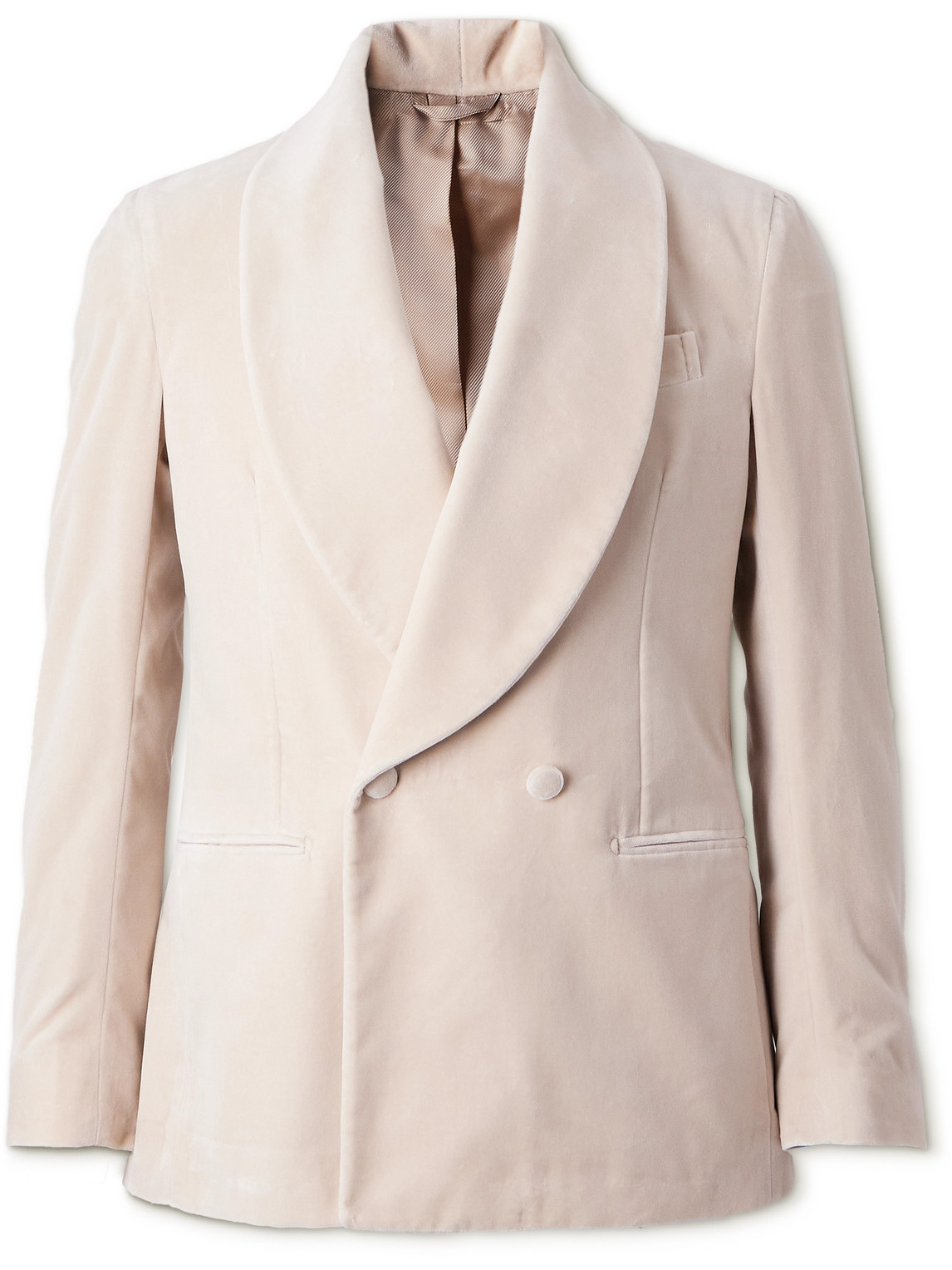 De Petrillo Positano Shawl Collar Double-breasted Cotton-velvet Tuxedo Jacket In Neutrals