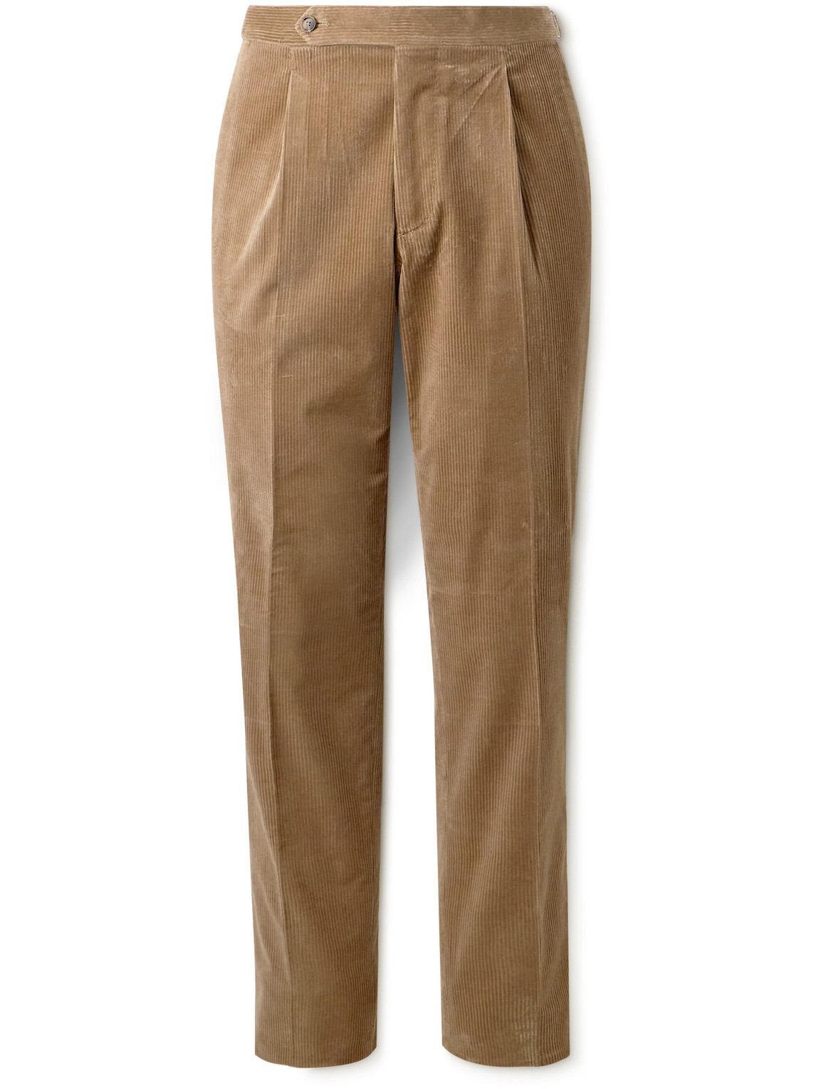 De Petrillo Slim-fit Pleated Cotton-blend Corduroy Trousers In Neutrals