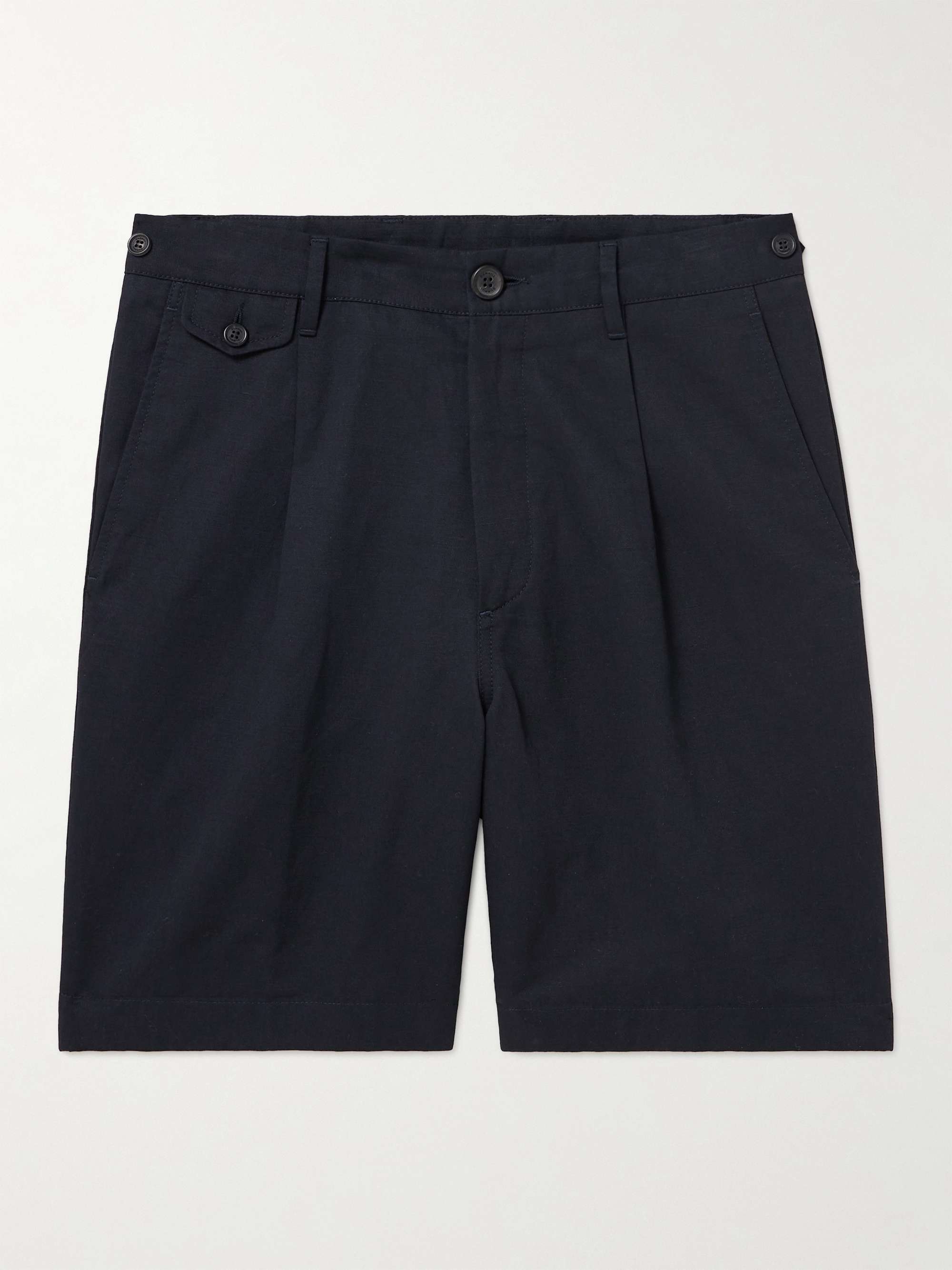 DUNHILL Straight-Leg Pleated Cotton and Linen-Blend Twill Bermuda Shorts  for Men | MR PORTER