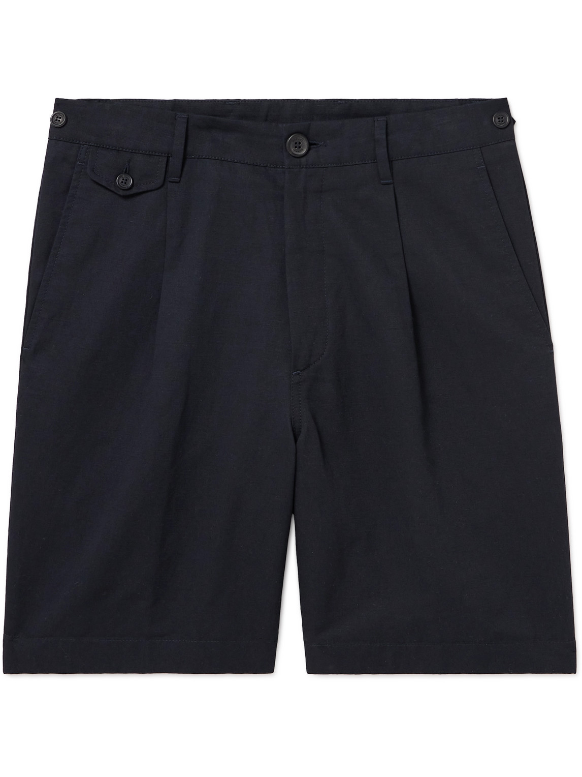 DUNHILL STRAIGHT-LEG PLEATED COTTON AND LINEN-BLEND TWILL BERMUDA SHORTS