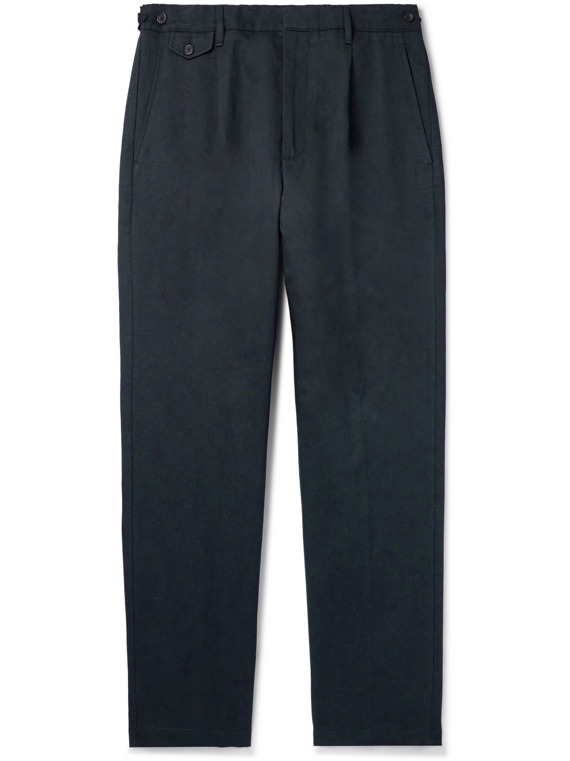 Dunhill Straight-leg Pleated Cotton And Linen-blend Twill Trousers In Blue