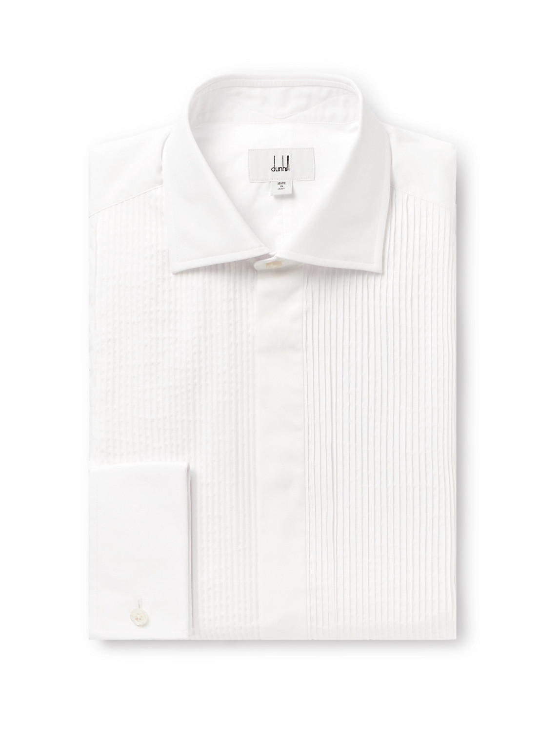 Dunhill Spread-collar Bib-front Pintucked Cotton Tuxedo Shirt In White
