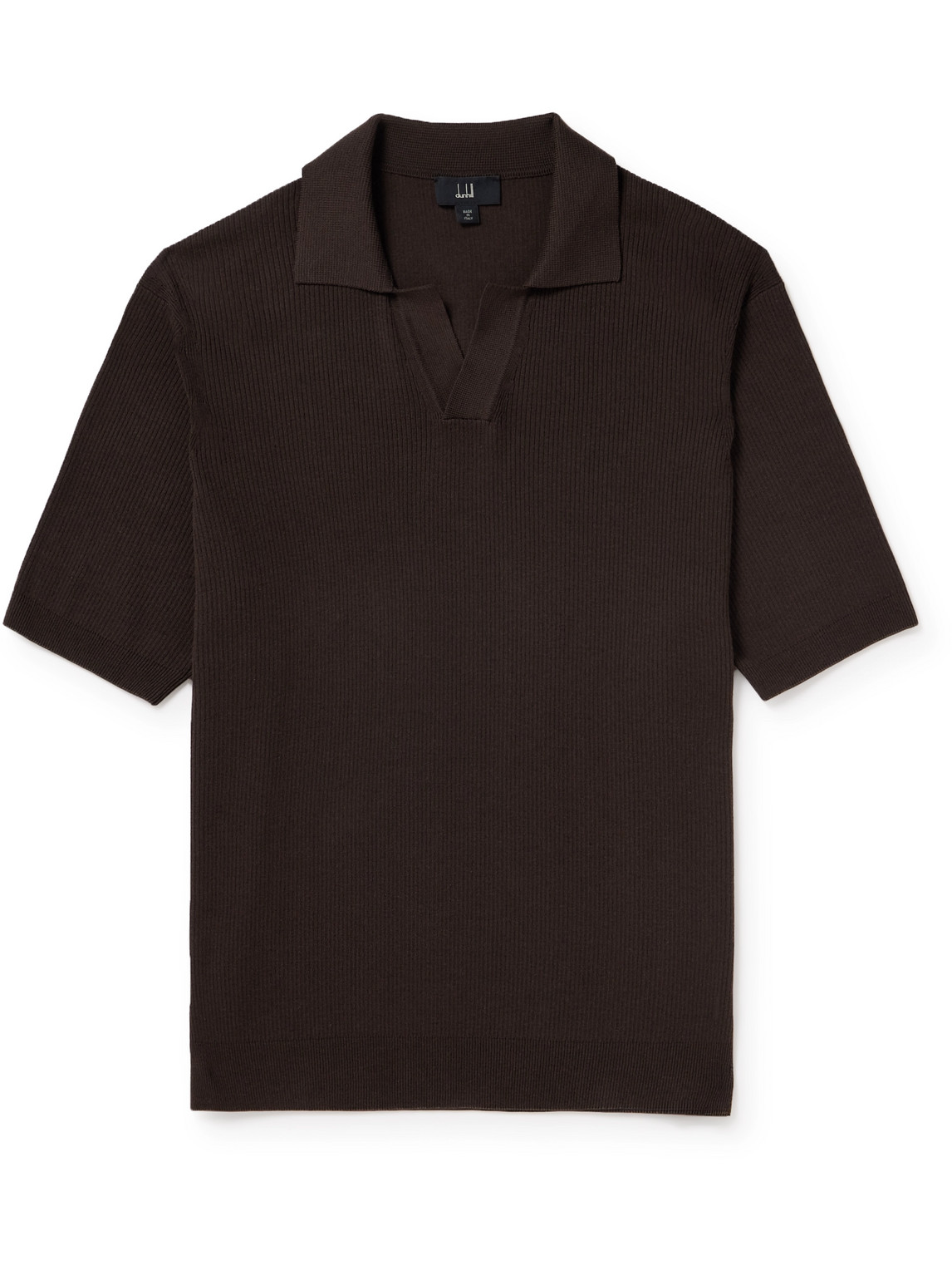 Dunhill Ribbed Mulberry Silk And Cotton-blend Polo Shirt In Brown