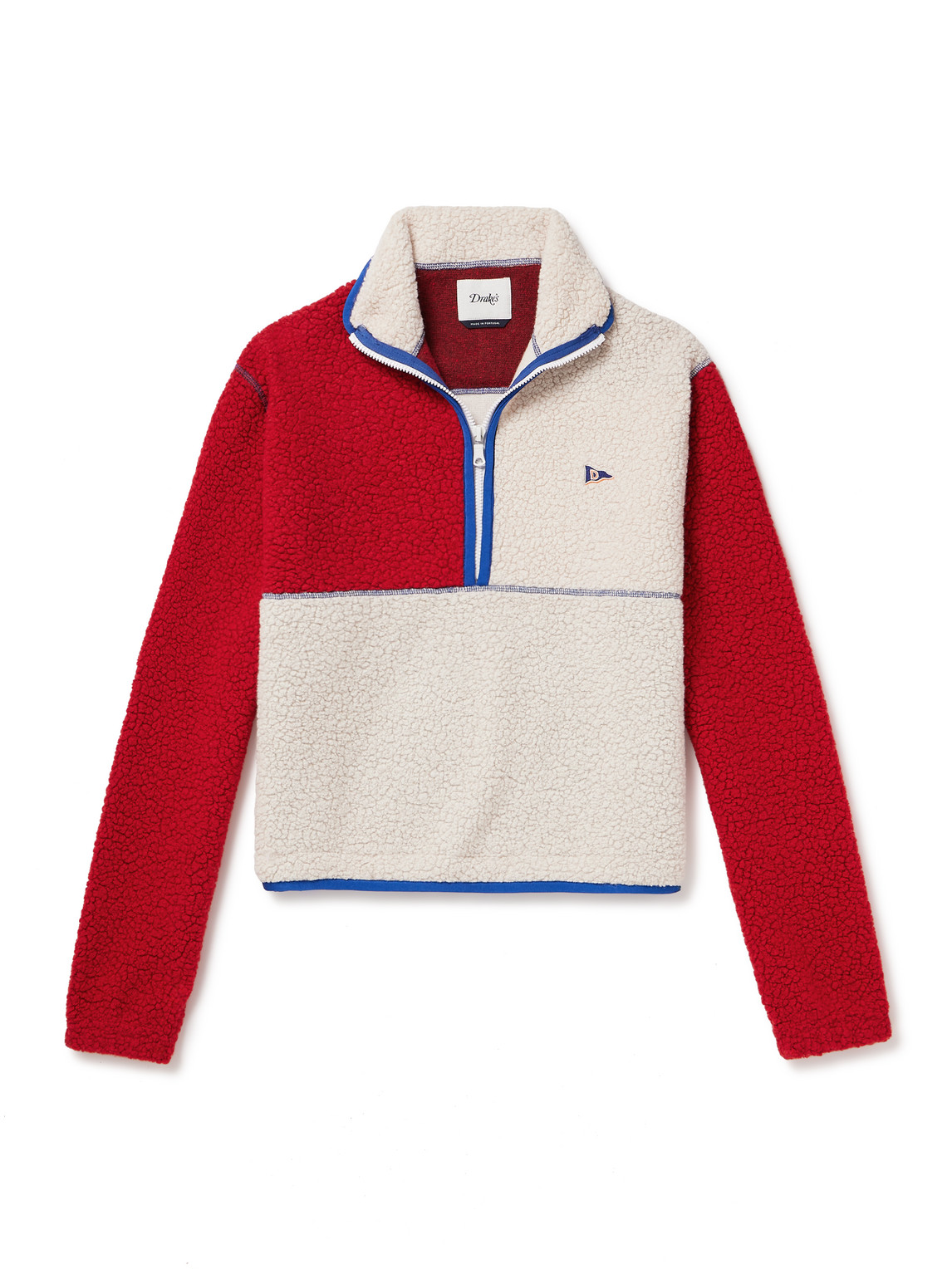 Drake's Colour-block Twill-trimmed Wool-blend Fleece Half-zip Sweater In Unknown