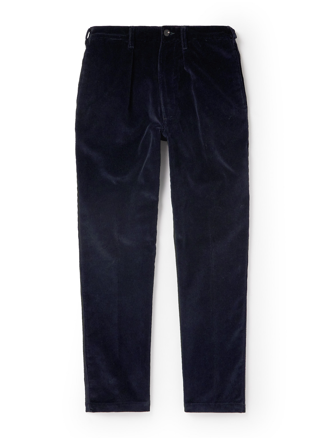 Drake's Straight-leg Pleated Cotton-corduroy Trousers In Blue