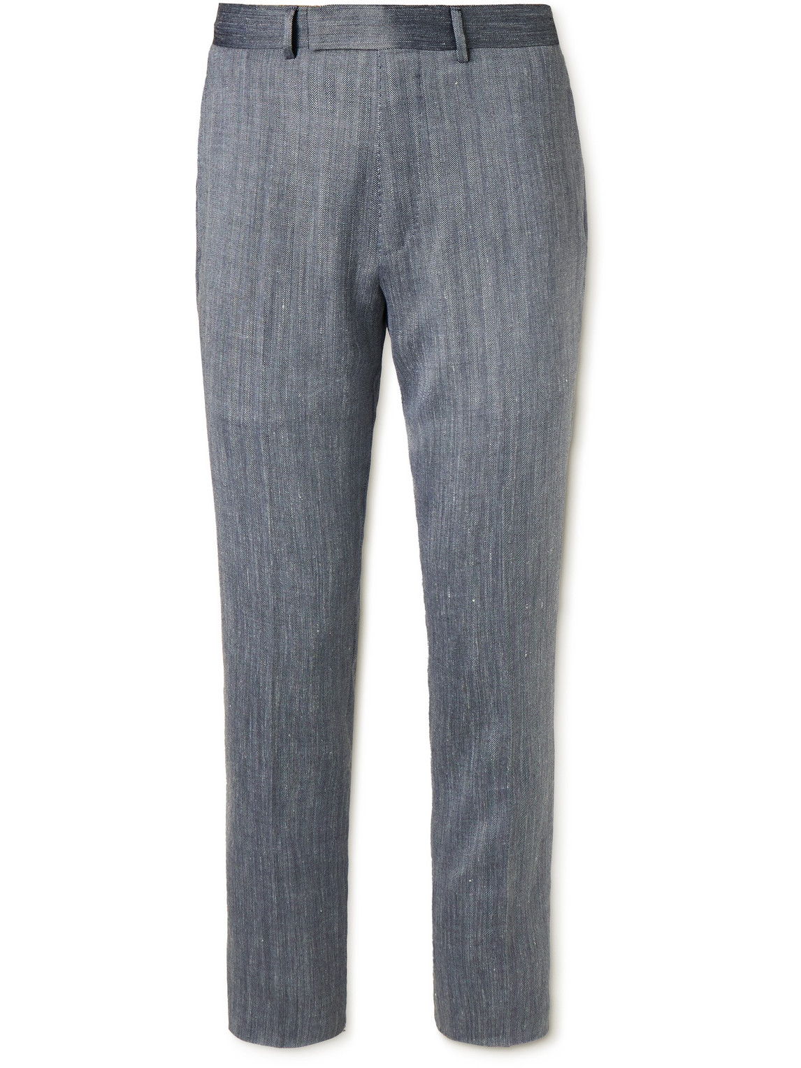 Dunhill Straight-leg Wool, Cashmere, Silk And Linen-blend Herringbone Trousers In Gray