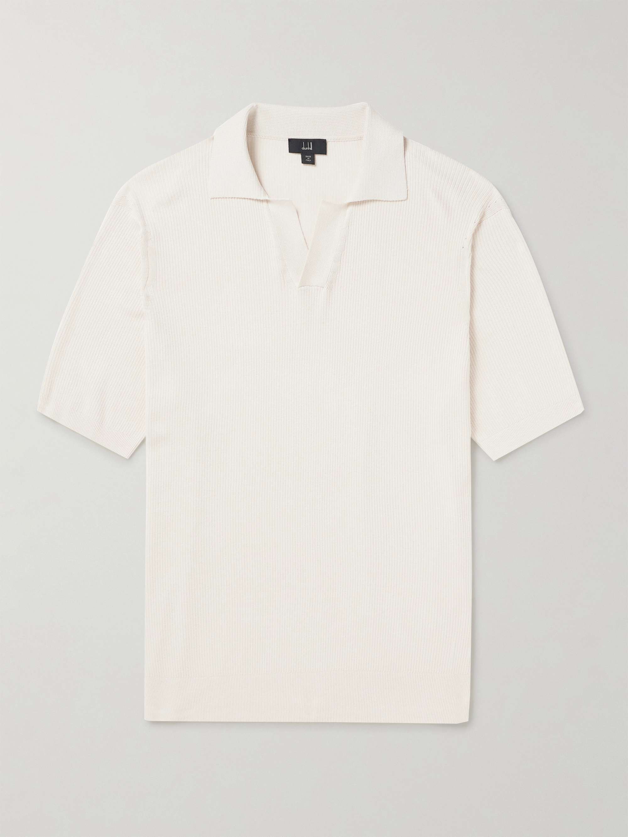 DUNHILL Ribbed Mulberry Silk and Cotton-Blend Polo Shirt