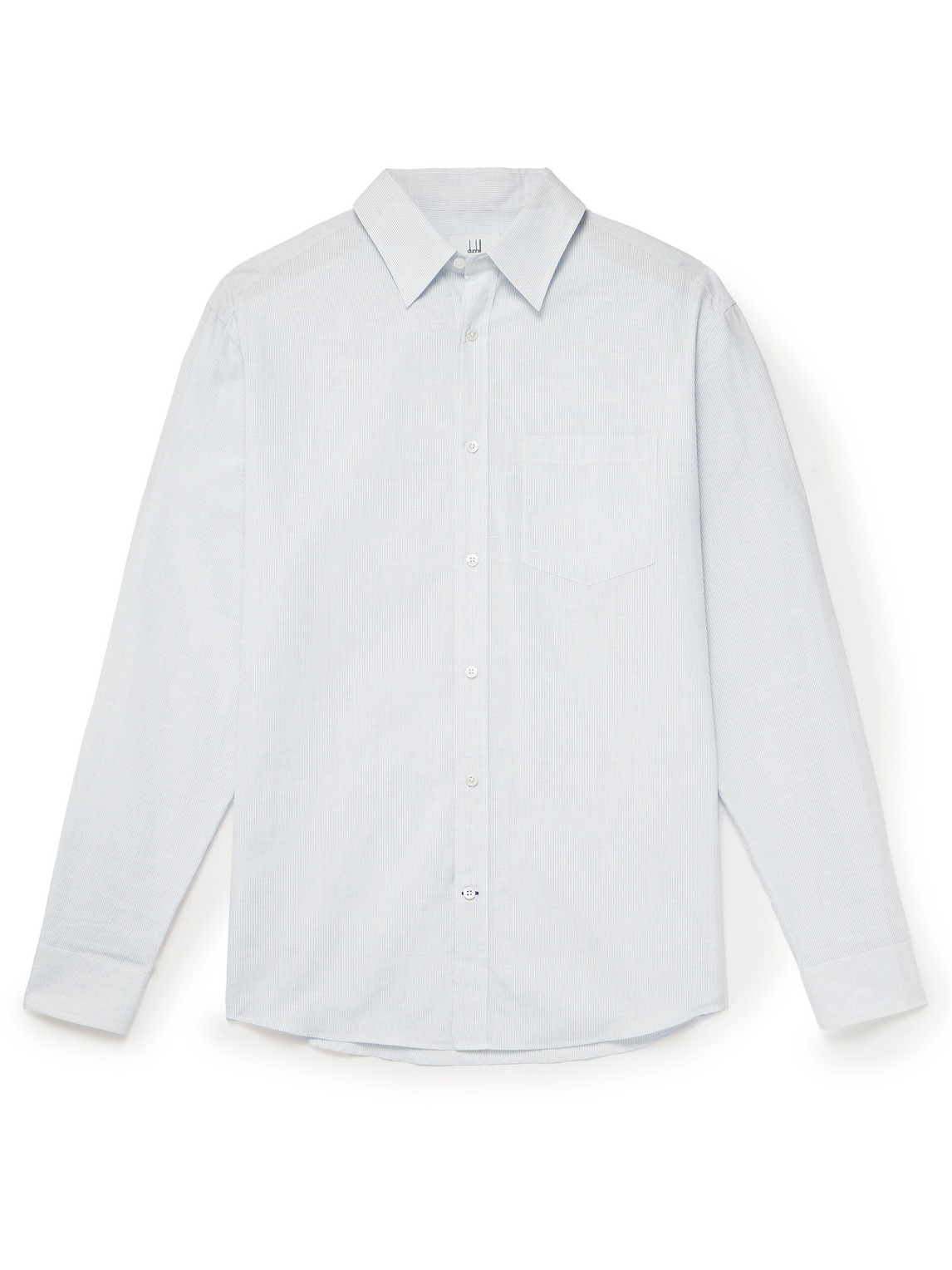 Dunhill Man Shirt White Size L Linen In Blue