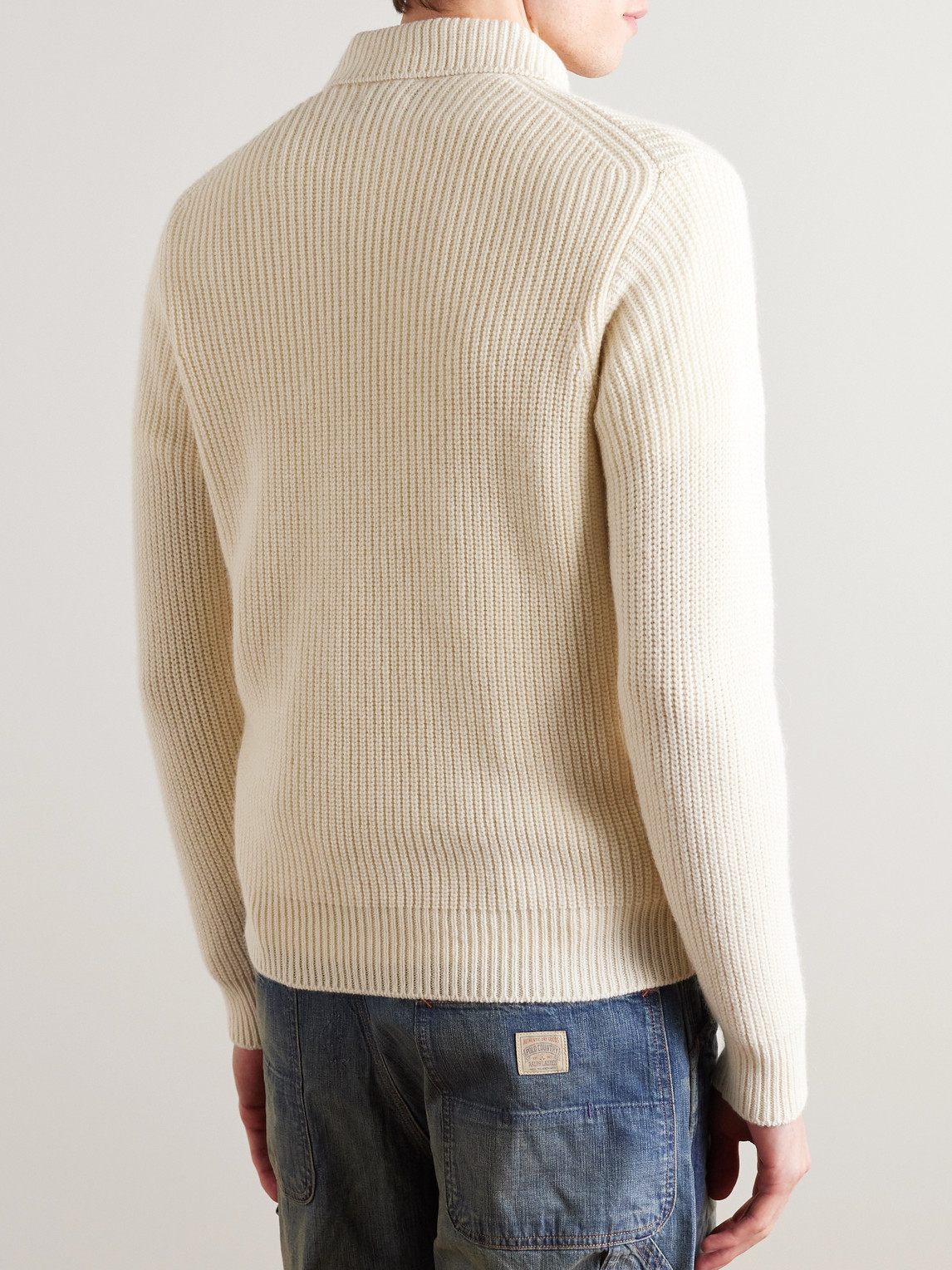 Shop Drake's Integral Ribbed Wool And Alpaca-blend Sweater In Neutrals