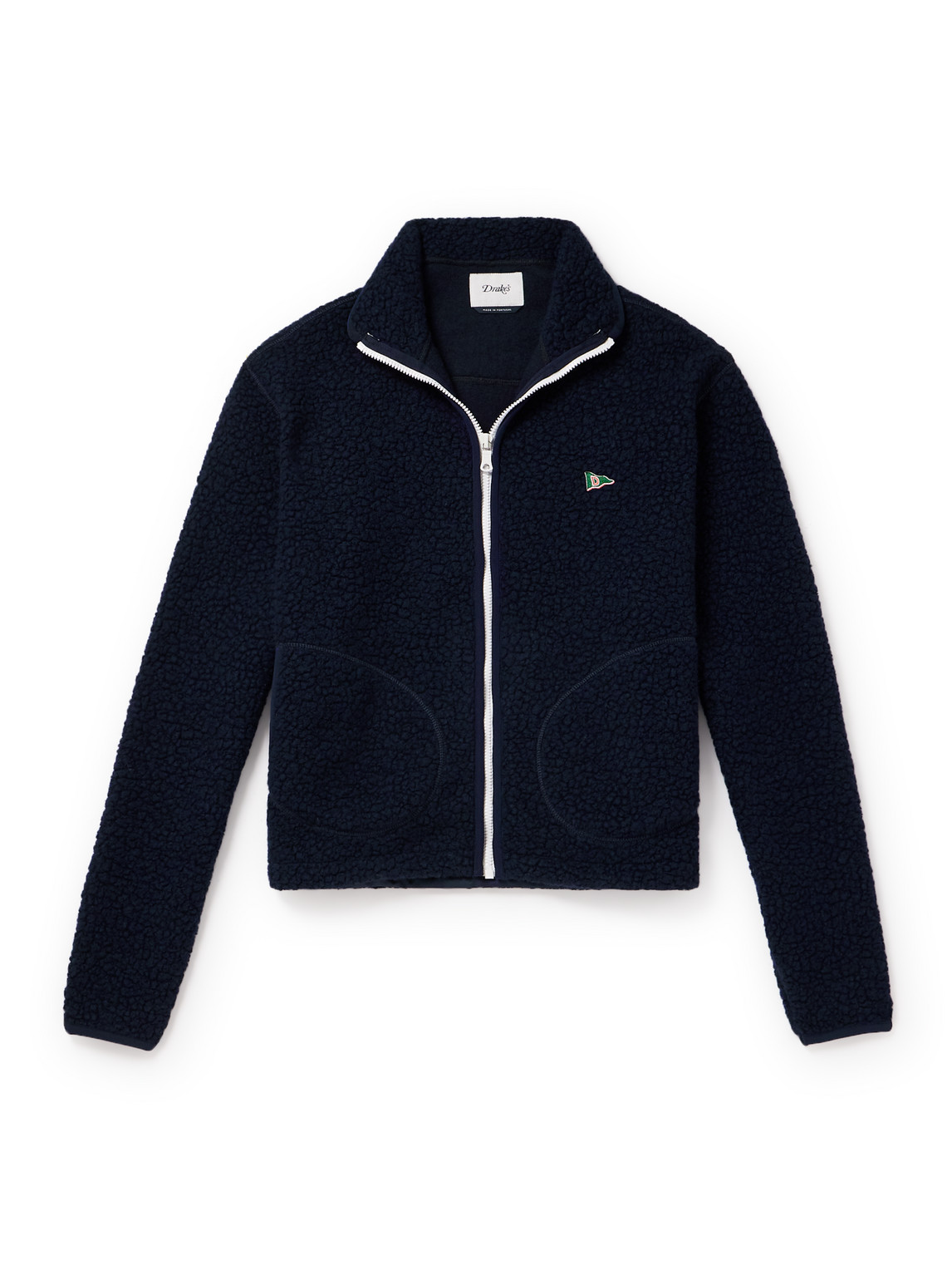 Drake's Logo-embroidered Wool-blend Fleece Jacket In Blue