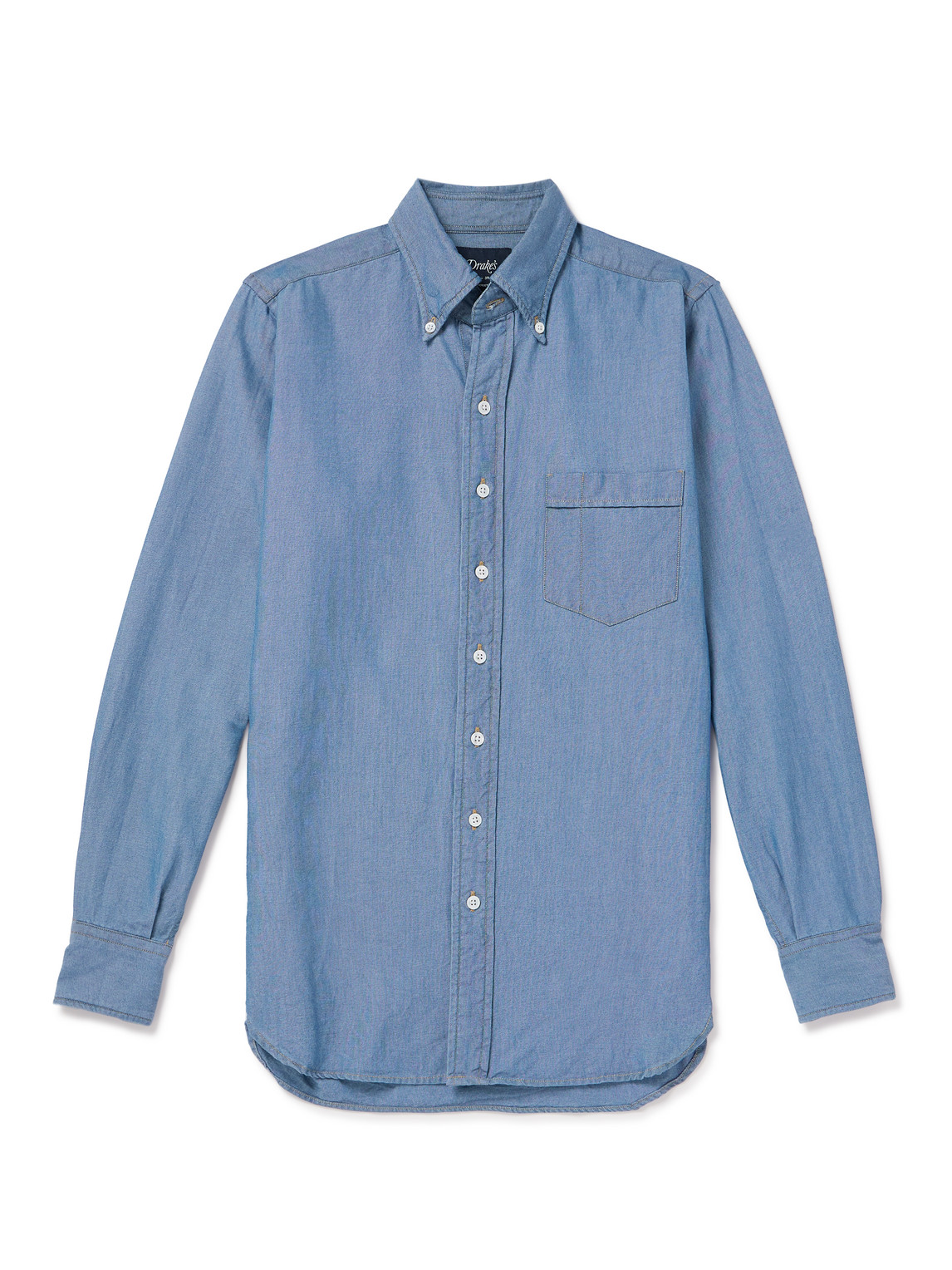 Drake's Button-down Collar Cotton-chambray Shirt In Blue