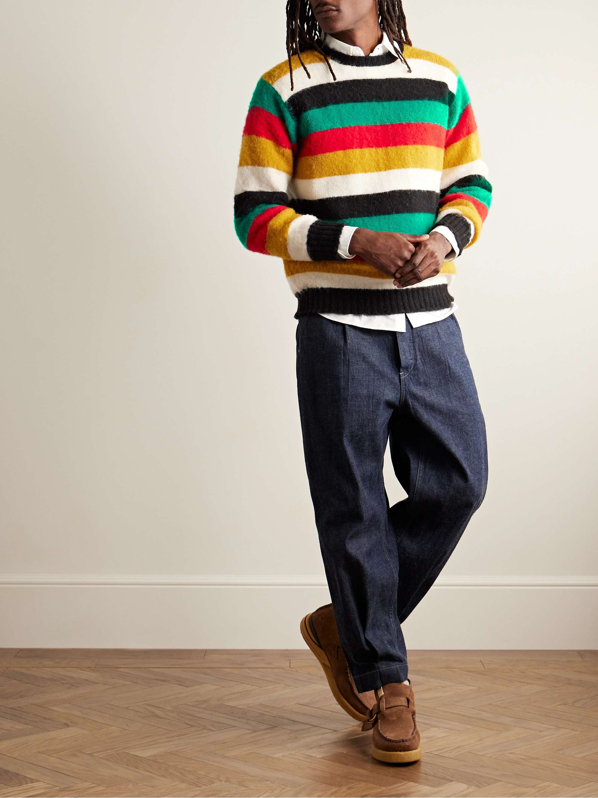 DRAKE'S Striped Brushed-Wool Sweater for Men | MR PORTER