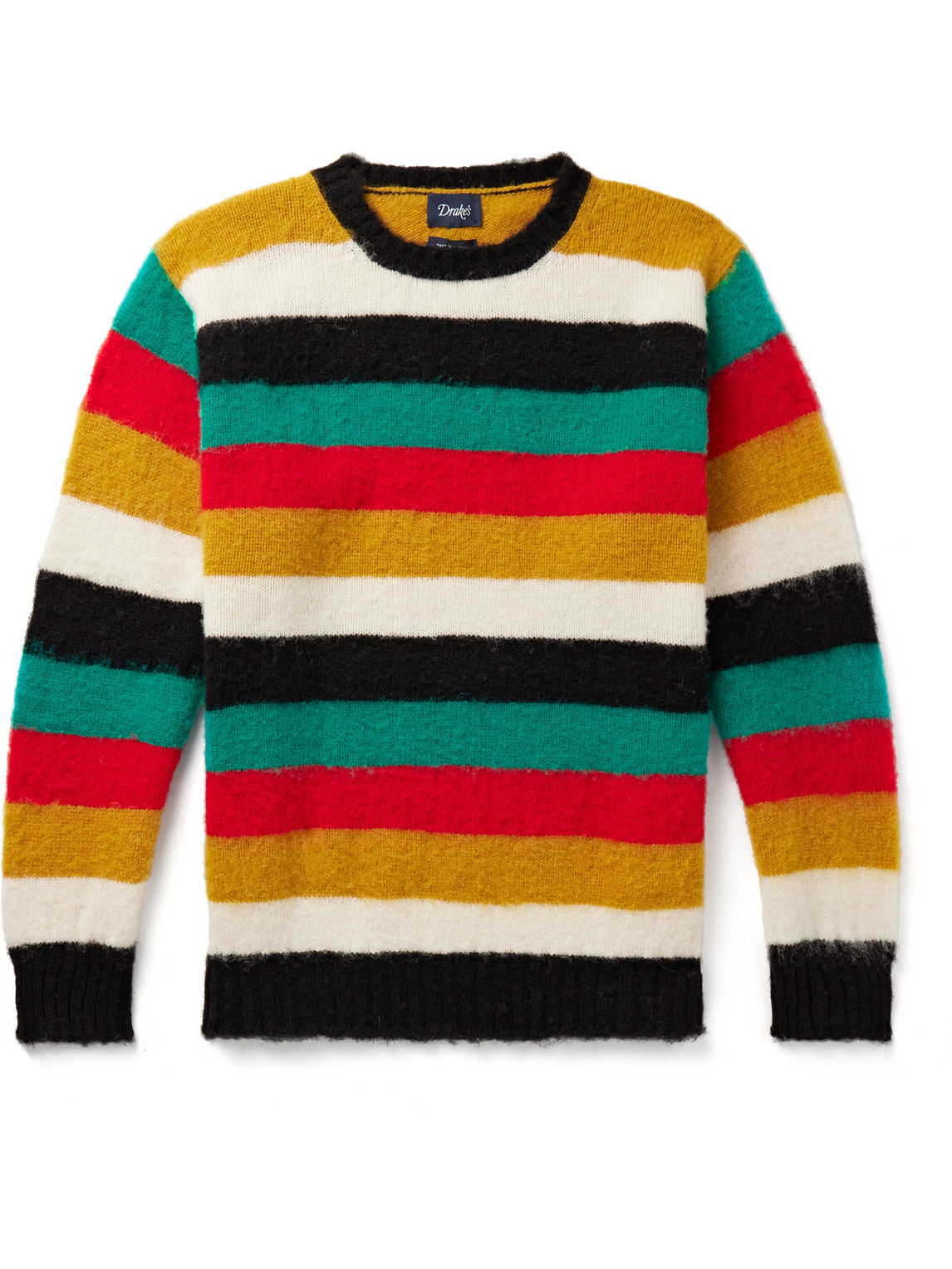 Drake's Striped Brushed-wool Sweater In Black