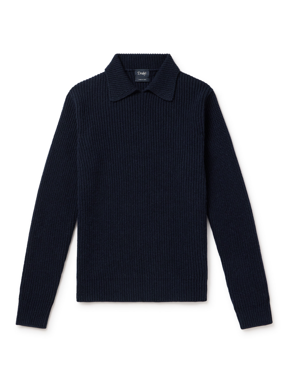 Drake's Point-collar Lambswool-blend Sweater In Blue