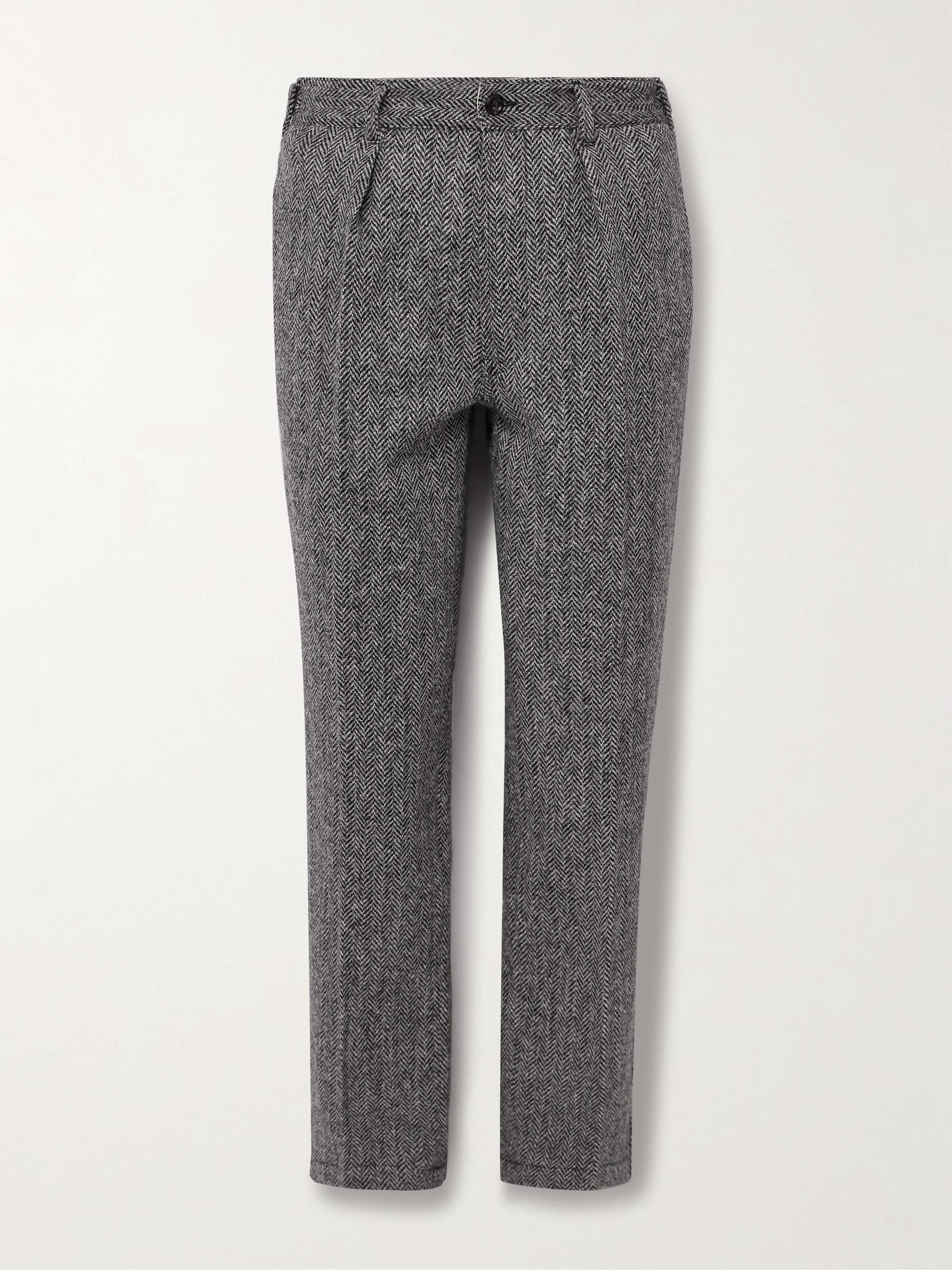 DRAKE'S Games Slim-Fit Pleated Herringbone Wool-Tweed Trousers for Men