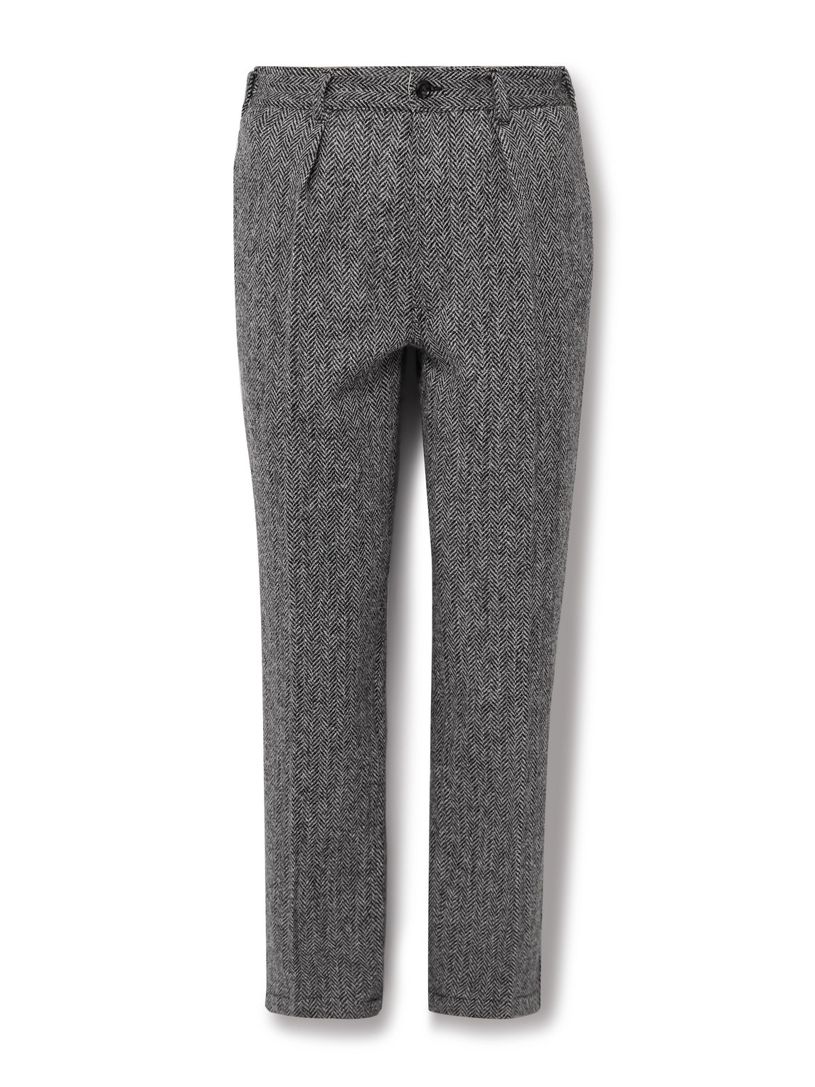 Drake's Games Slim-fit Pleated Herringbone Wool-tweed Trousers In Gray