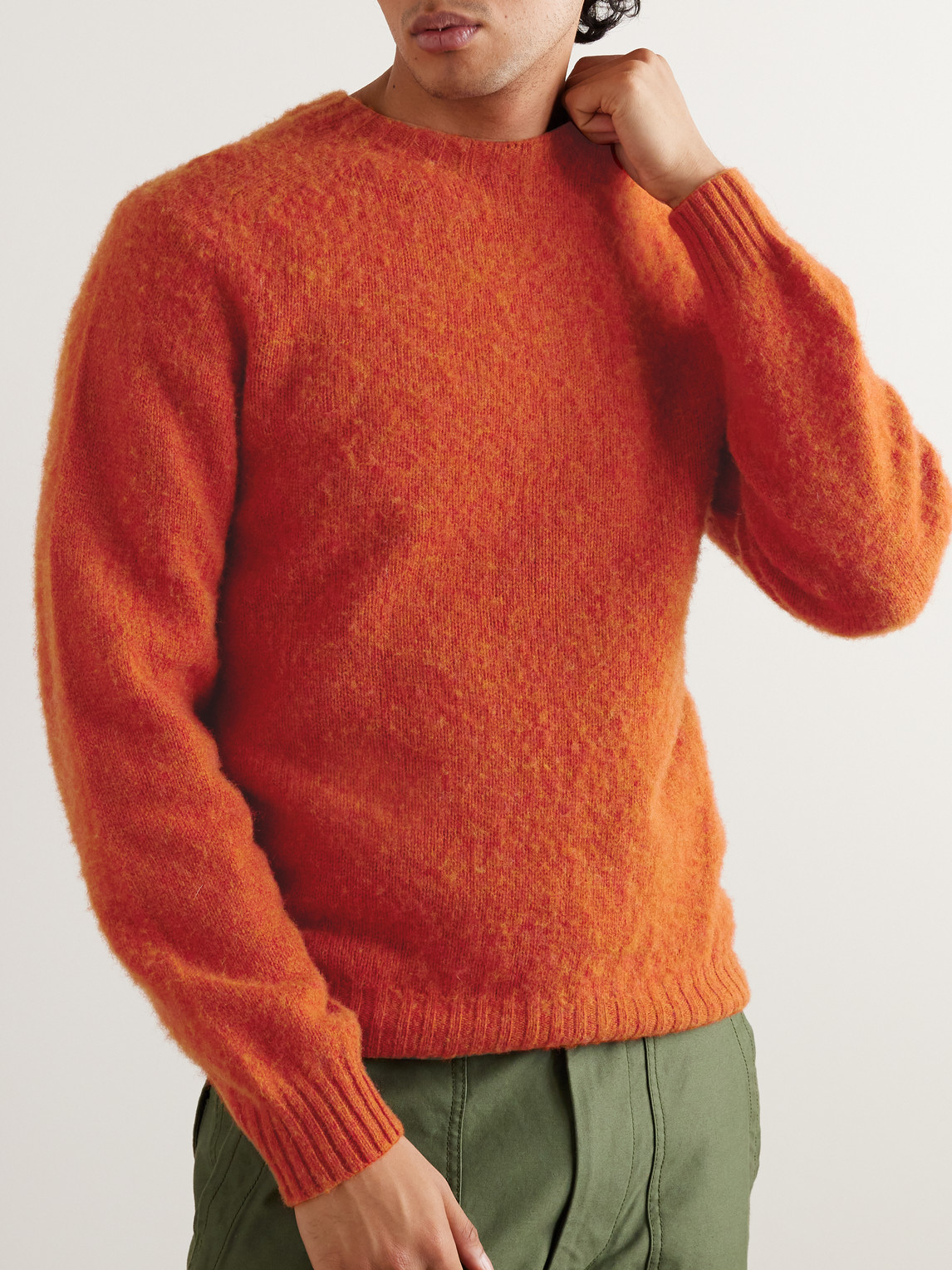 Shop Drake's Brushed Shetland Wool Sweater In Orange