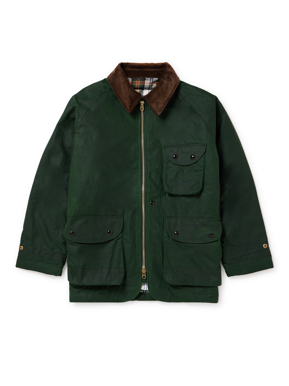 DRAKE'S CORDUROY-TRIMMED WAXED-COTTON JACKET