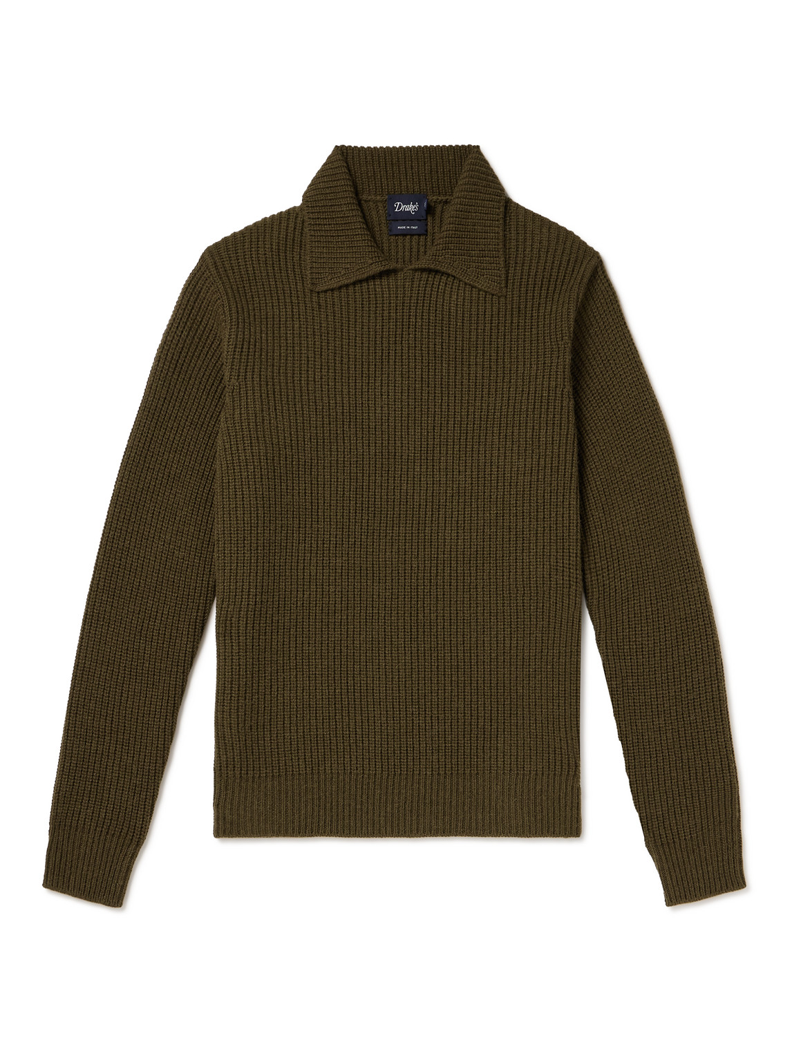 Drake's Integral Ribbed Wool And Alpaca-blend Sweater In Green