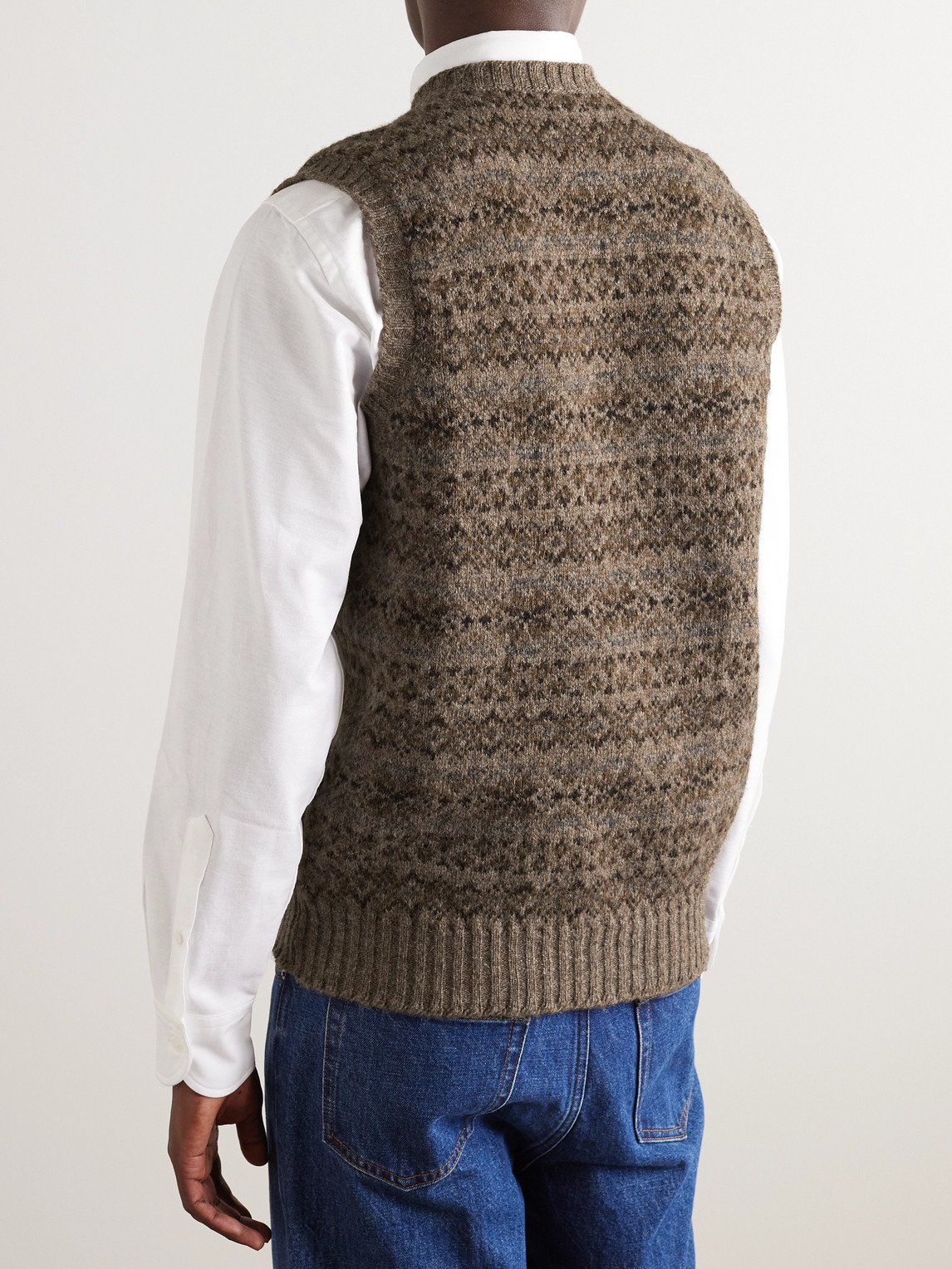 Shop Drake's Fair Isle Wool Sweater Vest In Brown