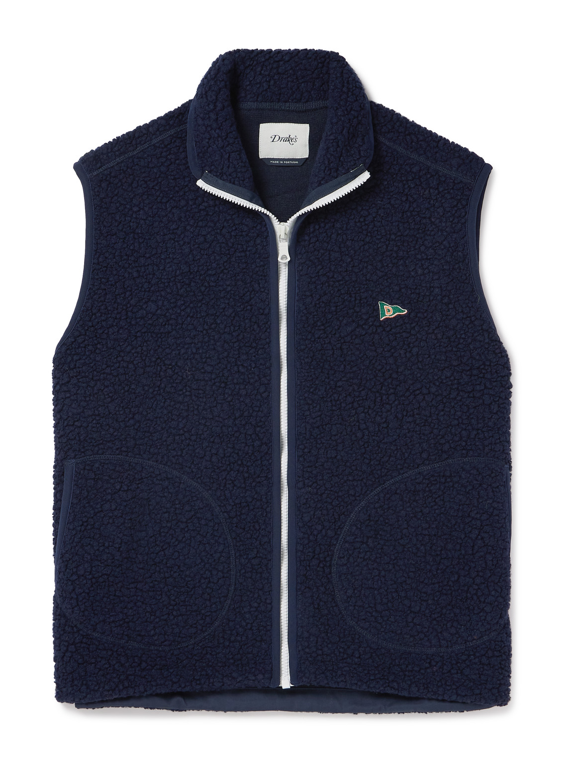 Drake's Logo-embroidered Wool-blend Fleece Gilet In Blue