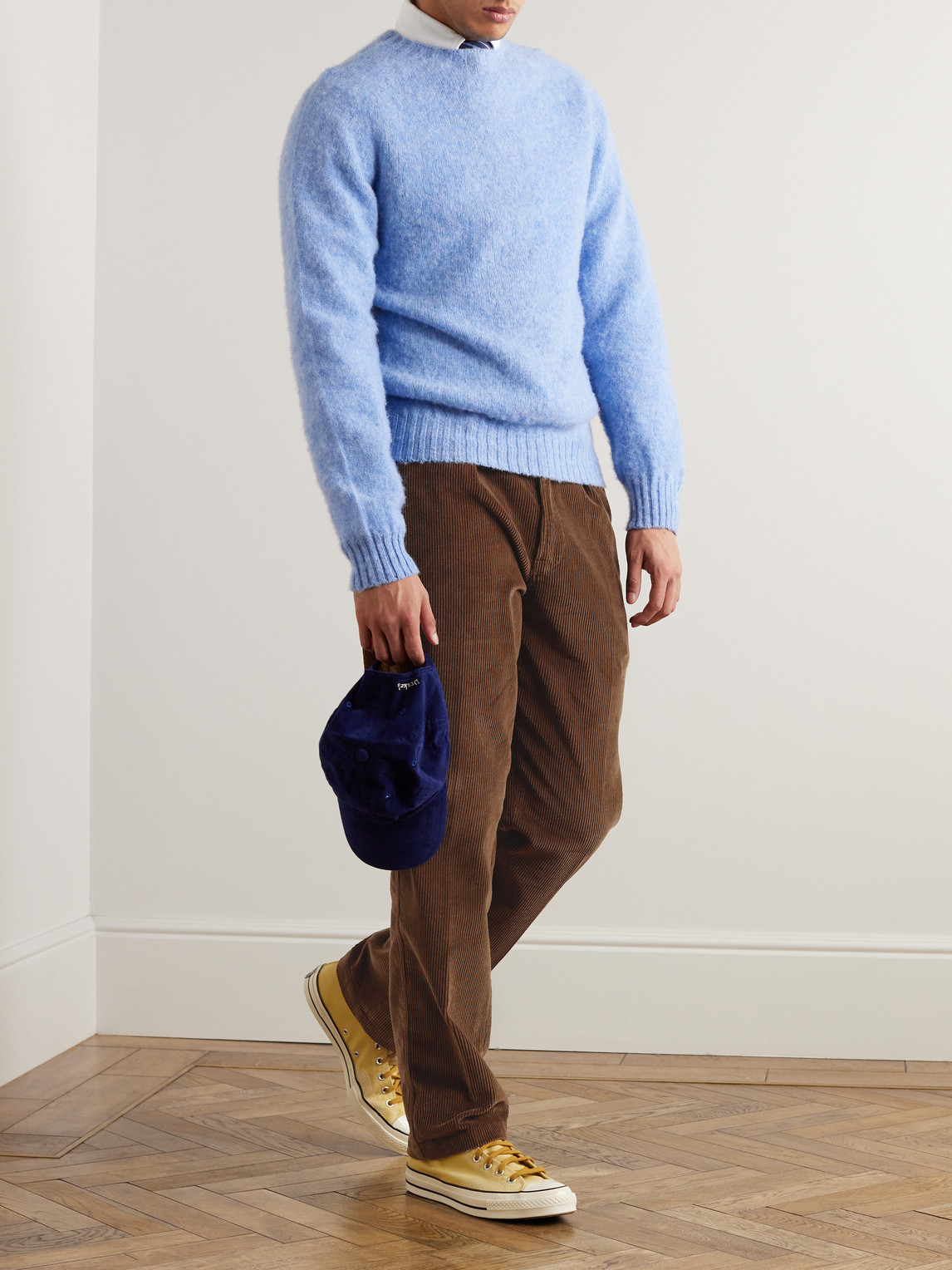 Shop Drake's Straight-leg Pleated Cotton-corduroy Trousers In Brown