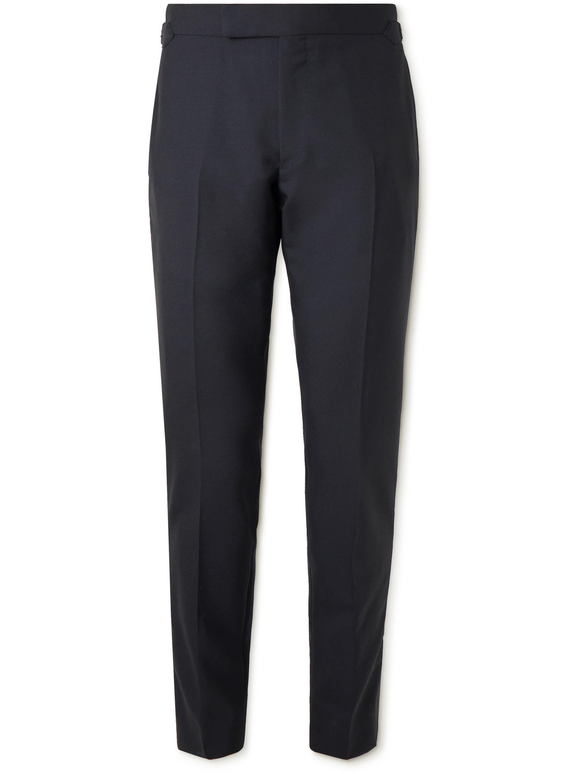 Dunhill Grosgrain-trimmed Grain De Poudre Wool Tuxedo Trousers In Blue