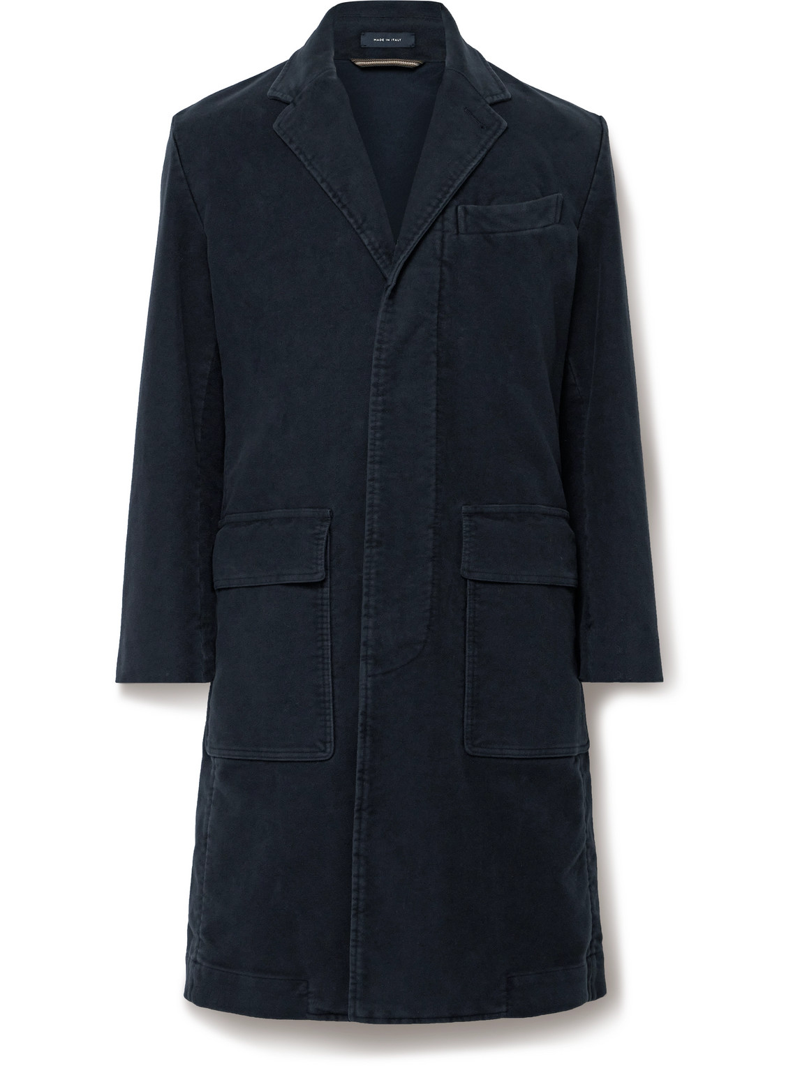 Drake's Slim-fit Cotton-moleskin Overcoat In Blue