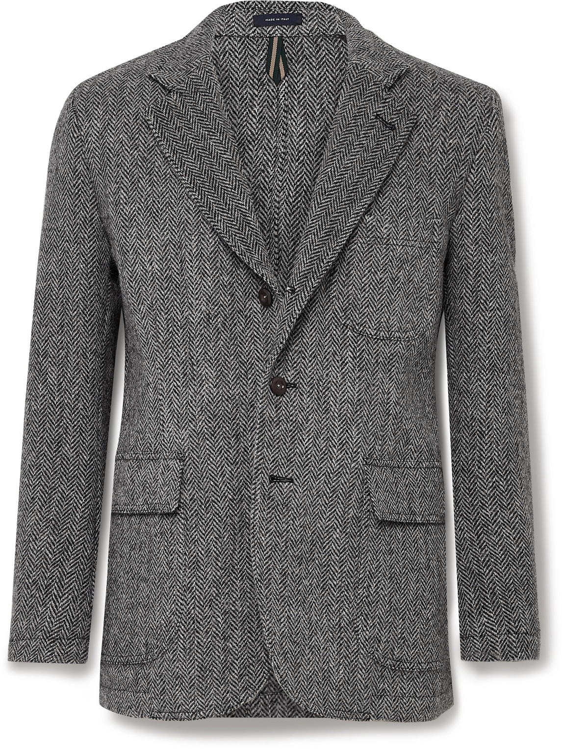 Drake's Mk. Vii Games Slim-fit Herringbone Virgin Wool Tweed Blazer In Gray