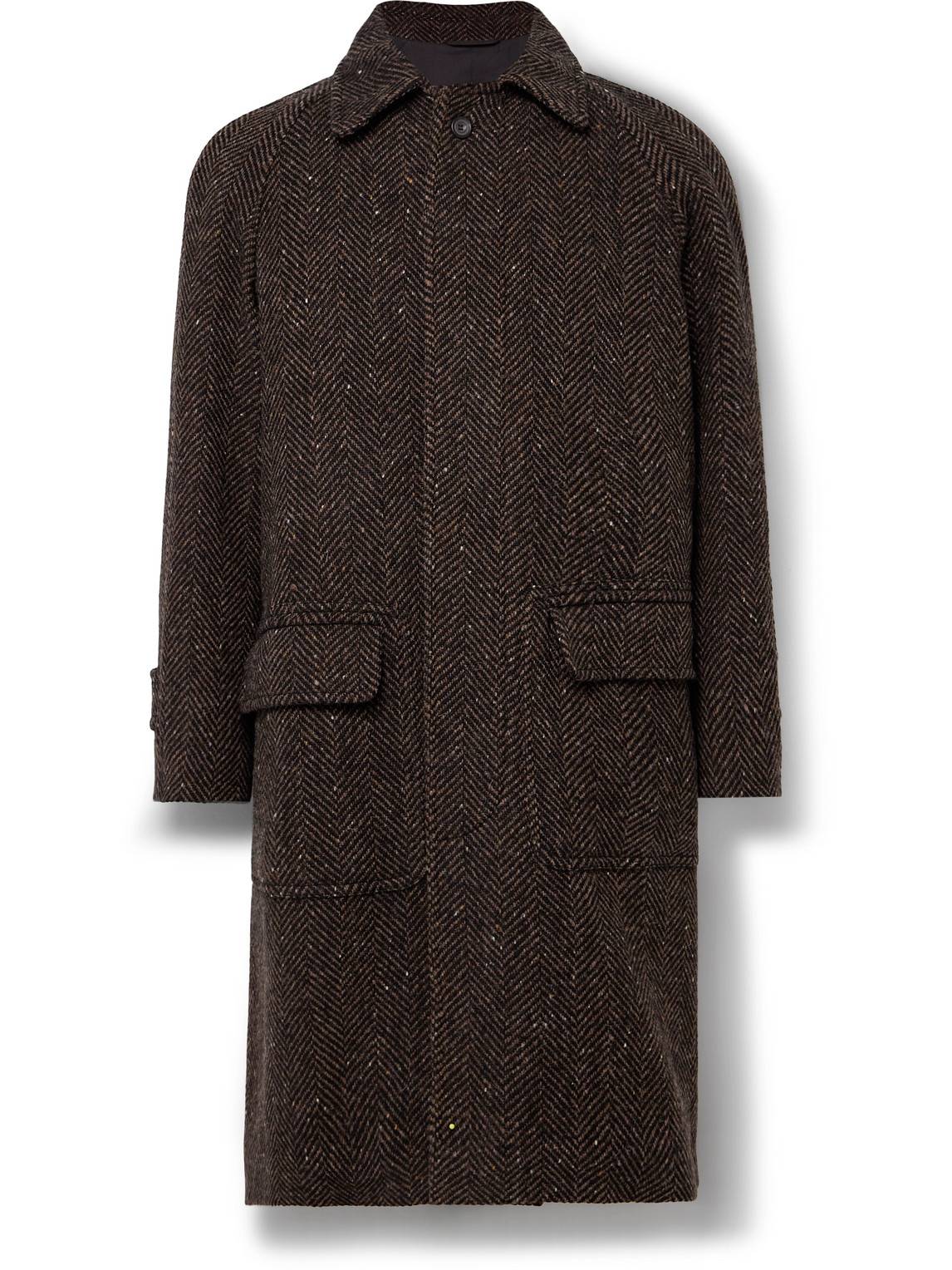 Drake's Herringbone Wool Overcoat In Brown