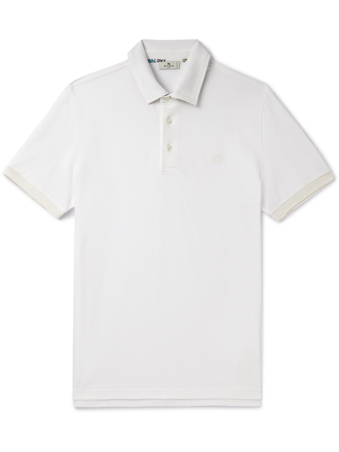 Etro Logo-embroidered Cotton-piqué Polo Shirt In White