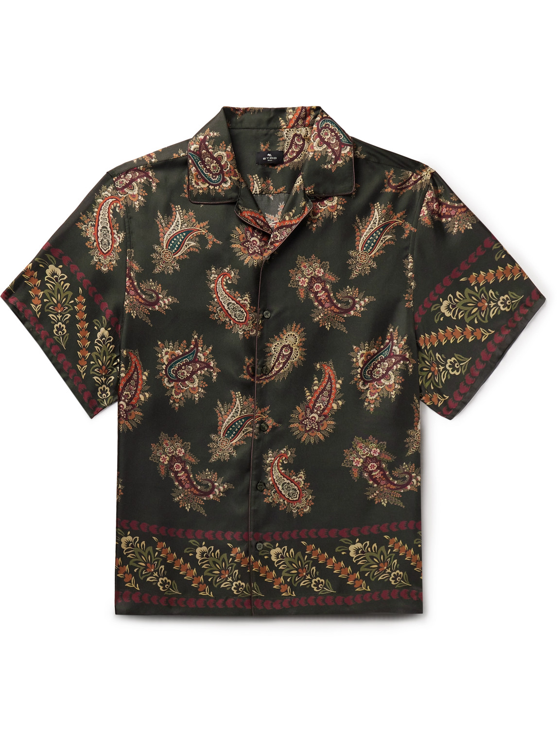 Shop Etro Camp-collar Paisley-print Silk-twill Shirt In Green