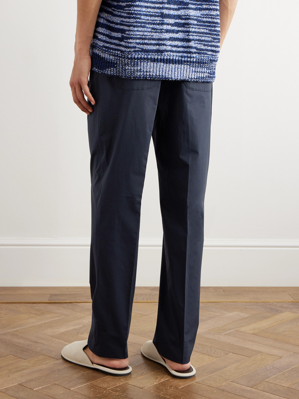 Shop Etro Straight-leg Cotton-blend Poplin Trousers In Blue