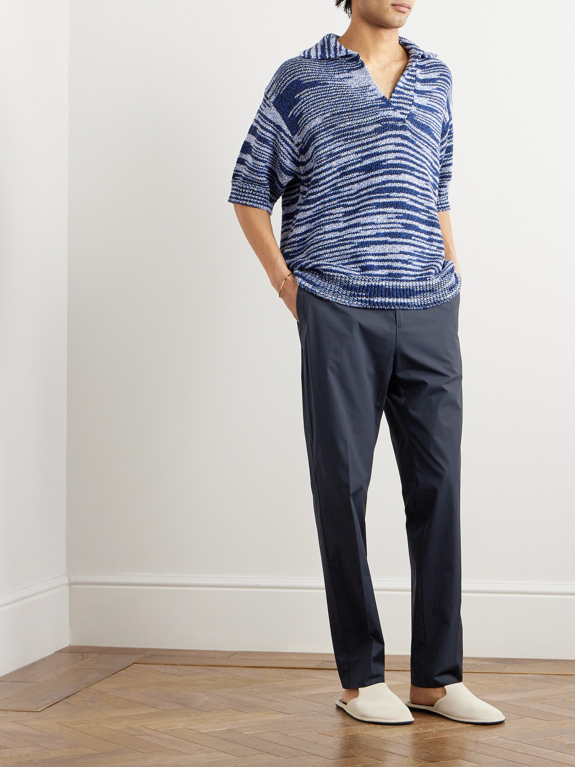 Shop Etro Straight-leg Cotton-blend Poplin Trousers In Blue