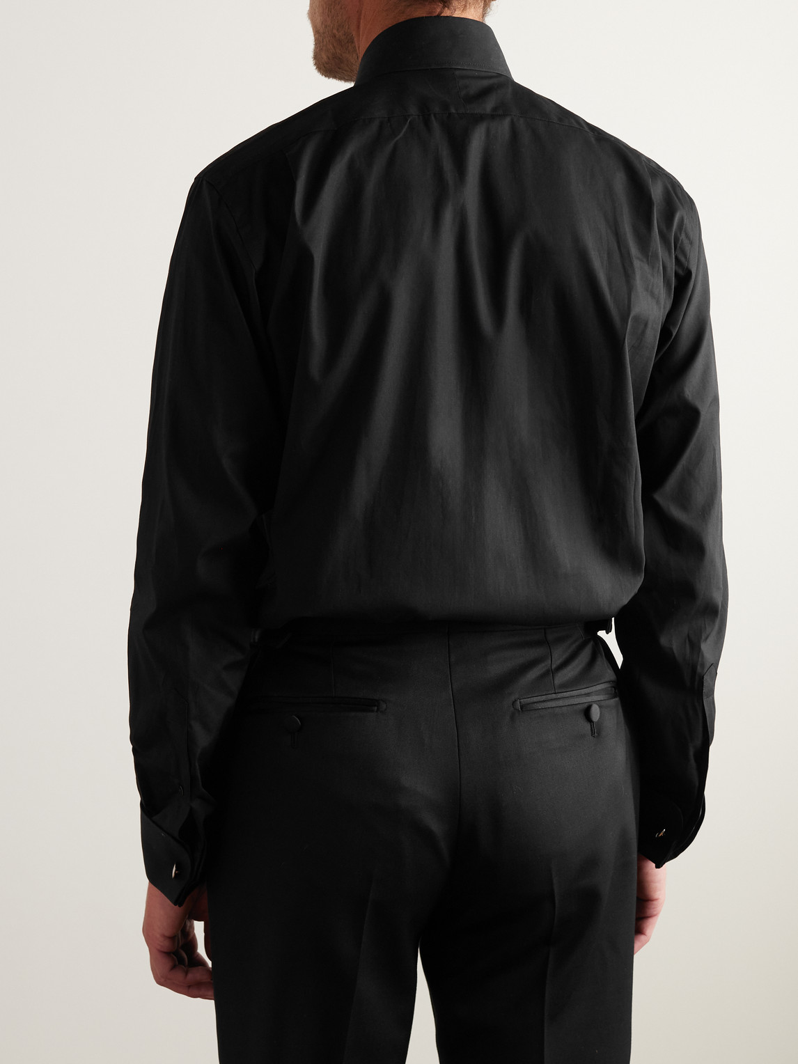 Shop Favourbrook Cutaway-collar Bib-front Double-cuff Cotton-poplin Shirt In Black