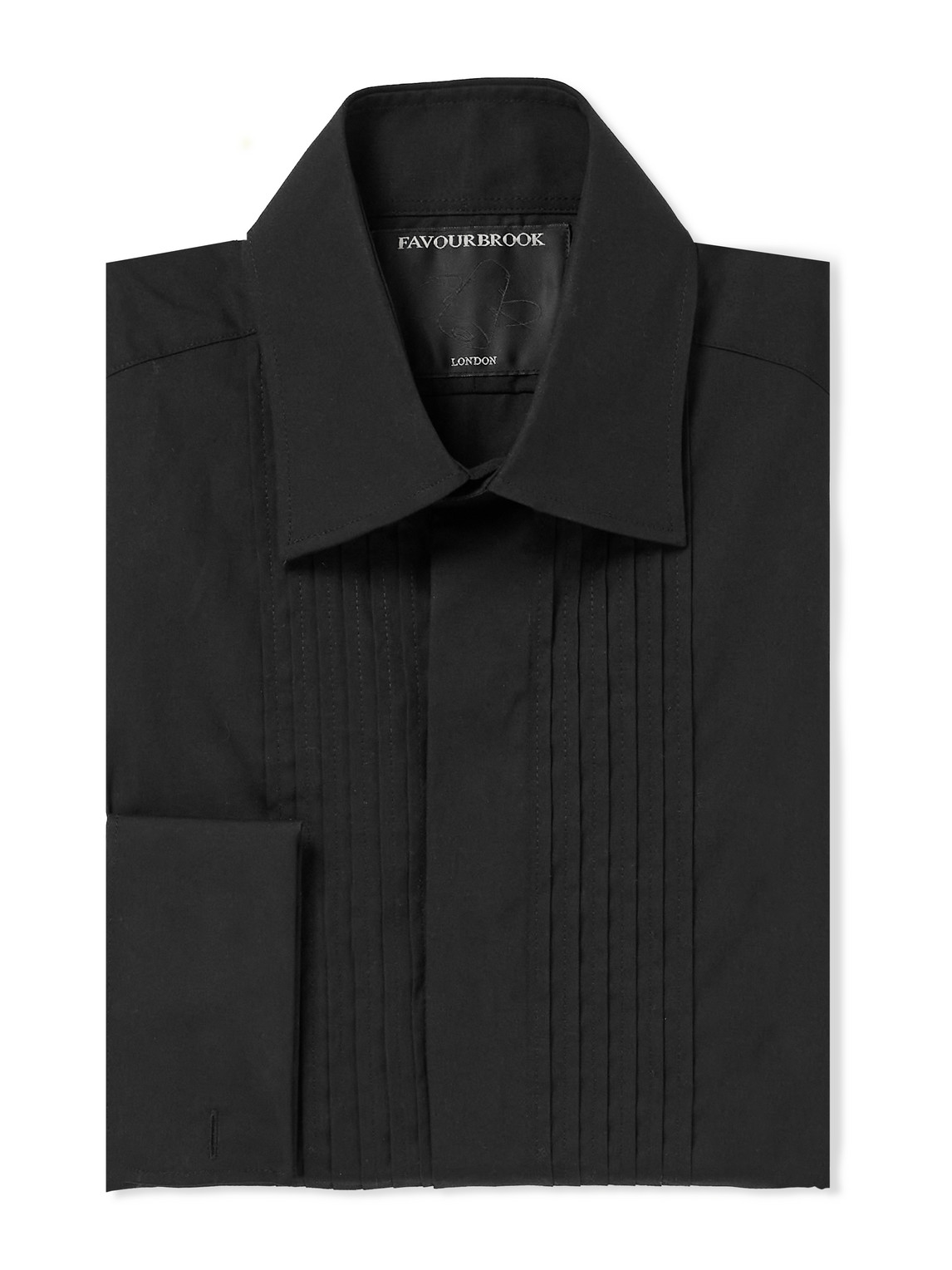 Favourbrook Cutaway-collar Bib-front Double-cuff Cotton-poplin Shirt In Black