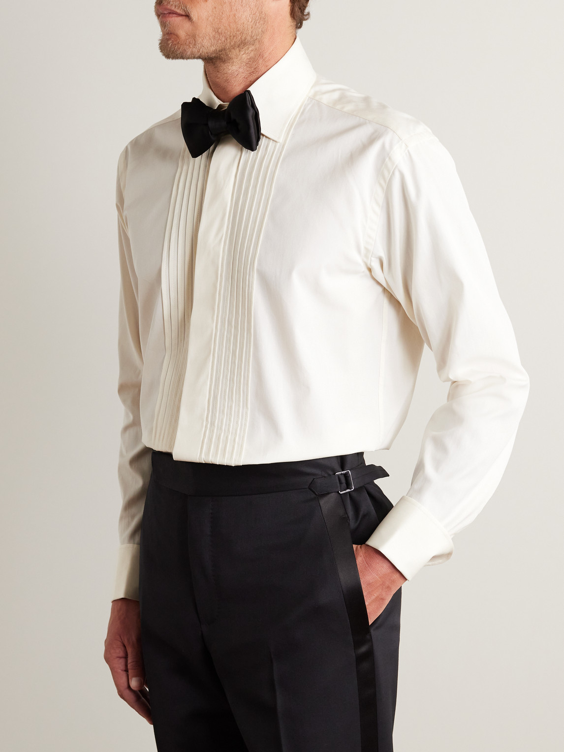 Shop Favourbrook Cutaway-collar Bib-front Double-cuff Cotton-poplin Shirt In Neutrals