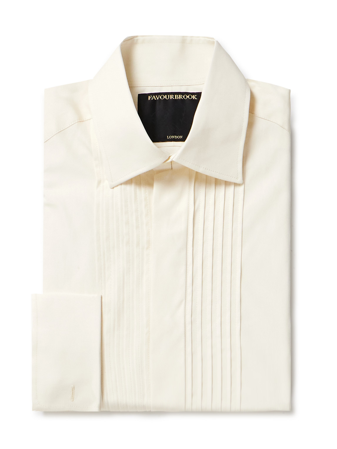 Cutaway-Collar Bib-Front Double-Cuff Cotton-Poplin Shirt