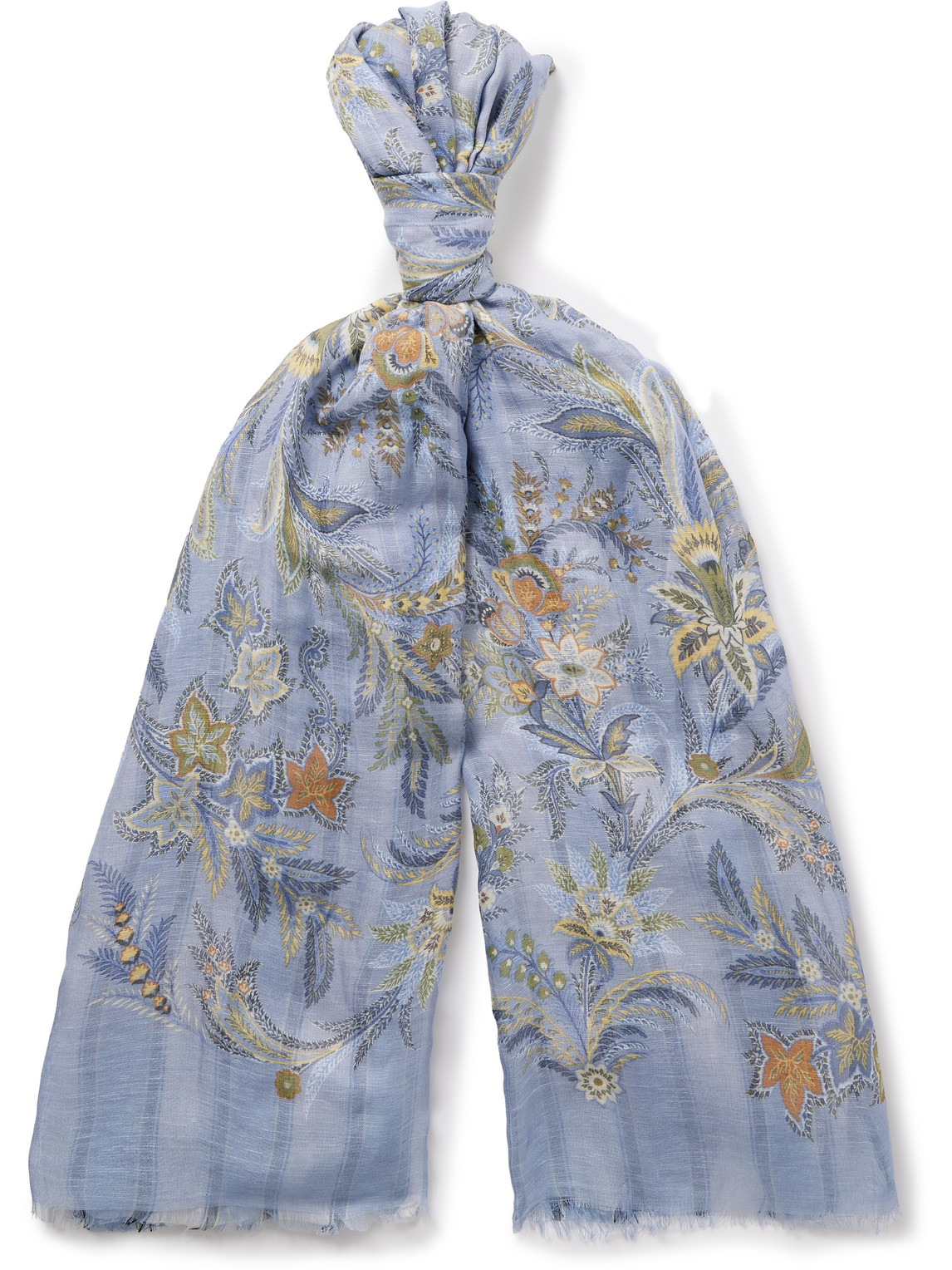 Etro Floral-print Striped Double-faced Modal-blend Voile Scarf In Blue