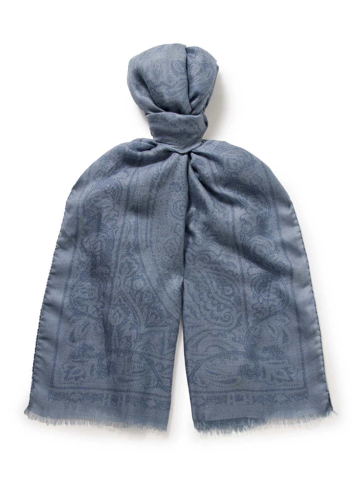 Etro Paisley-print Wool, Cashmere And Silk-blend Twill Scarf In Blue
