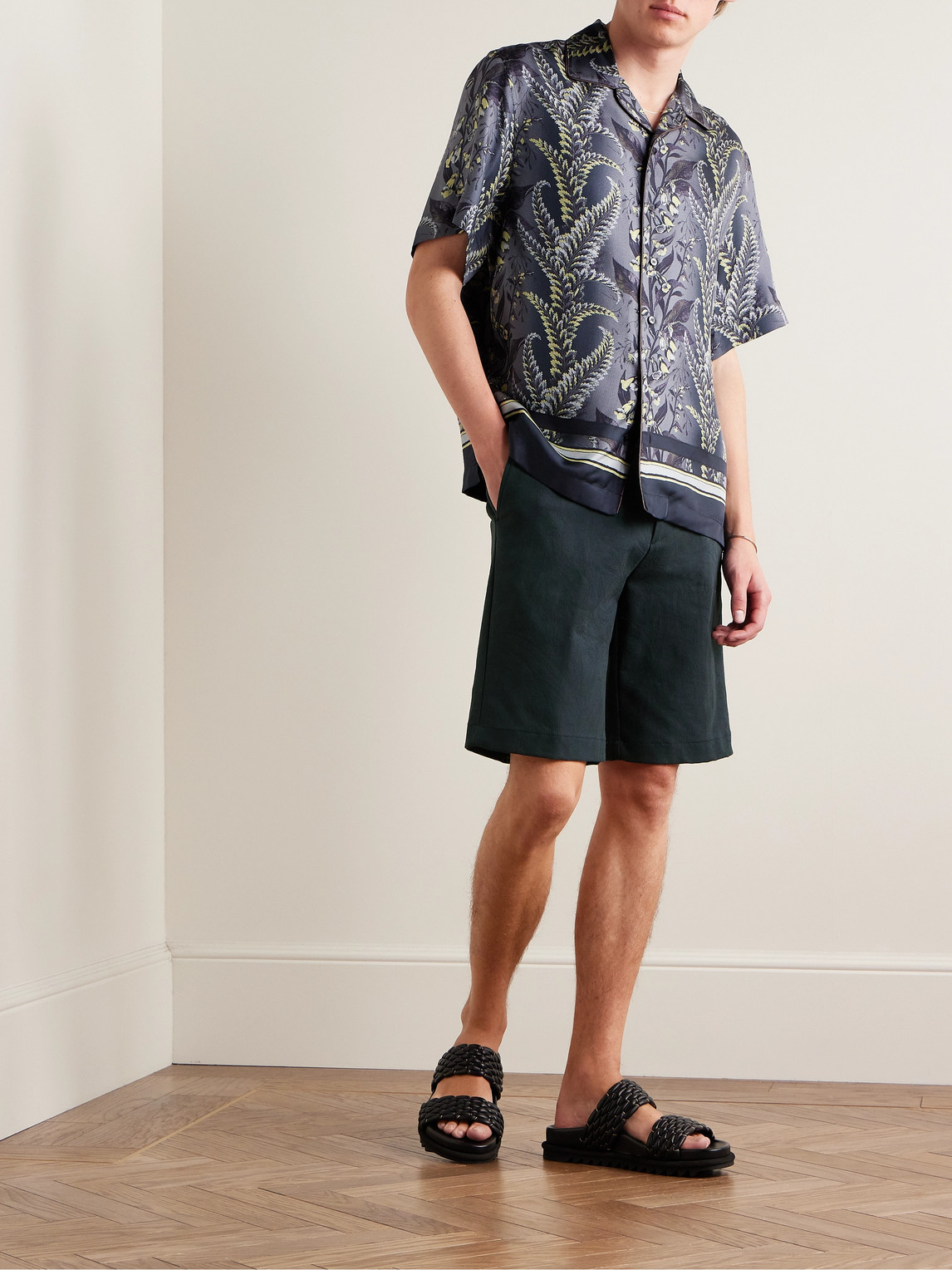 Shop Etro Straight-leg Cotton-blend Jacquard Bermuda Shorts In Blue