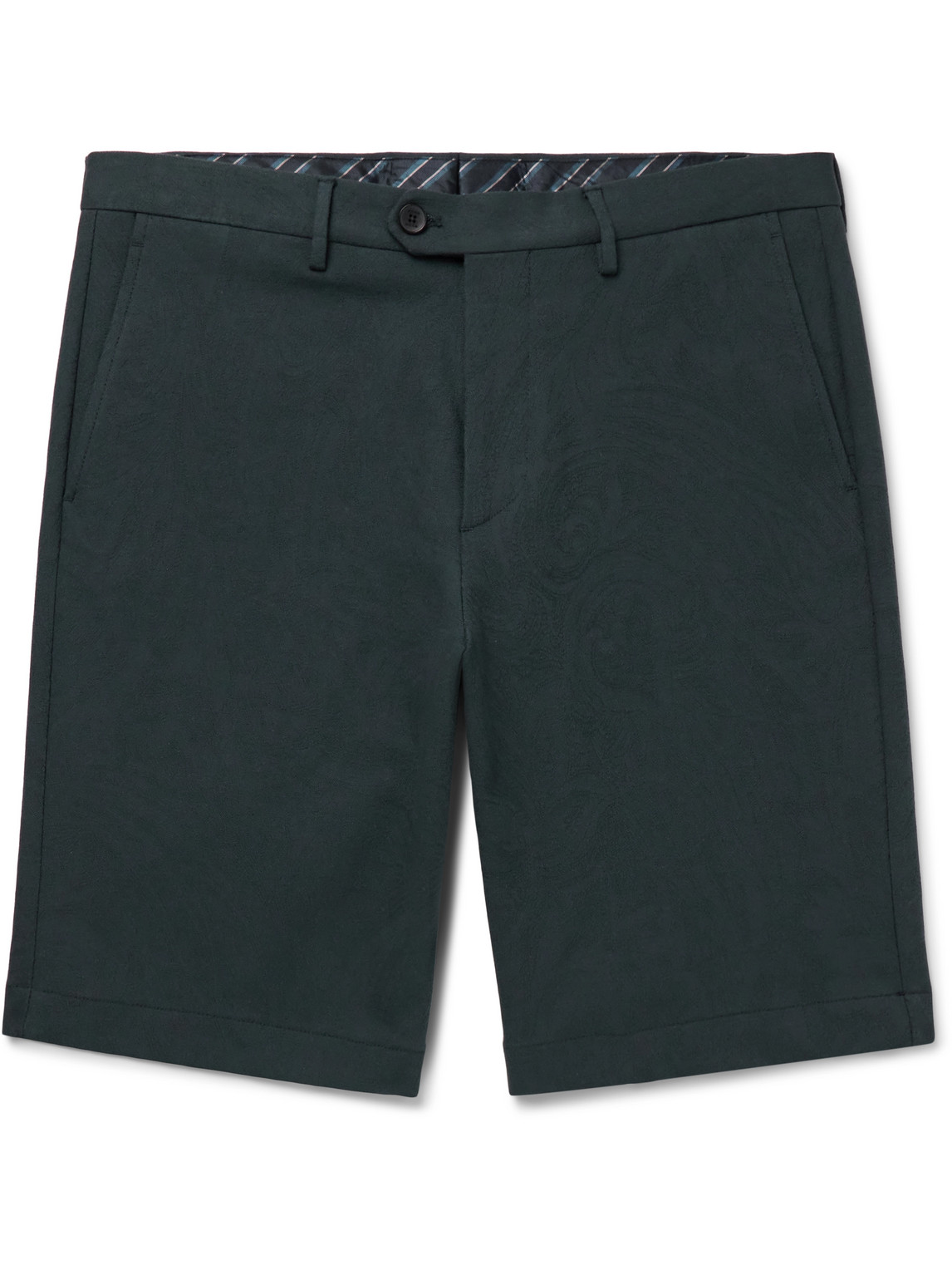 Etro Straight-leg Cotton-blend Jacquard Bermuda Shorts In Blue